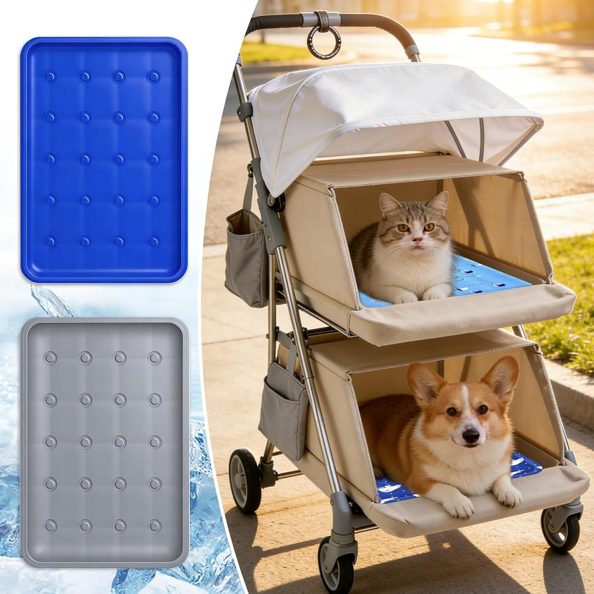2Pcs Dog Stroller Cooling Mat for Pet Stroller Outdoor Pet Cooling Mat Waterproof Cooling Pad for Small Cat Puppy,Solid Color