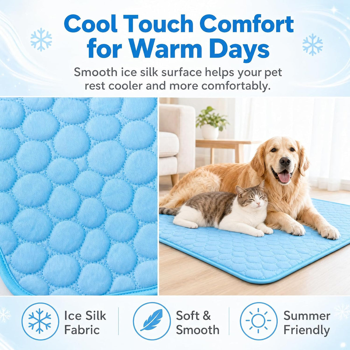 Dog Cooling Mat, 40'' × 30'' Self Cooling Pad for Dogs and Cats, No Water Gel or Freezing Needed, Washable Breathable Summer Mat for Crate Kennel Car Sofa Bed Floor, Indoor Outdoor Use