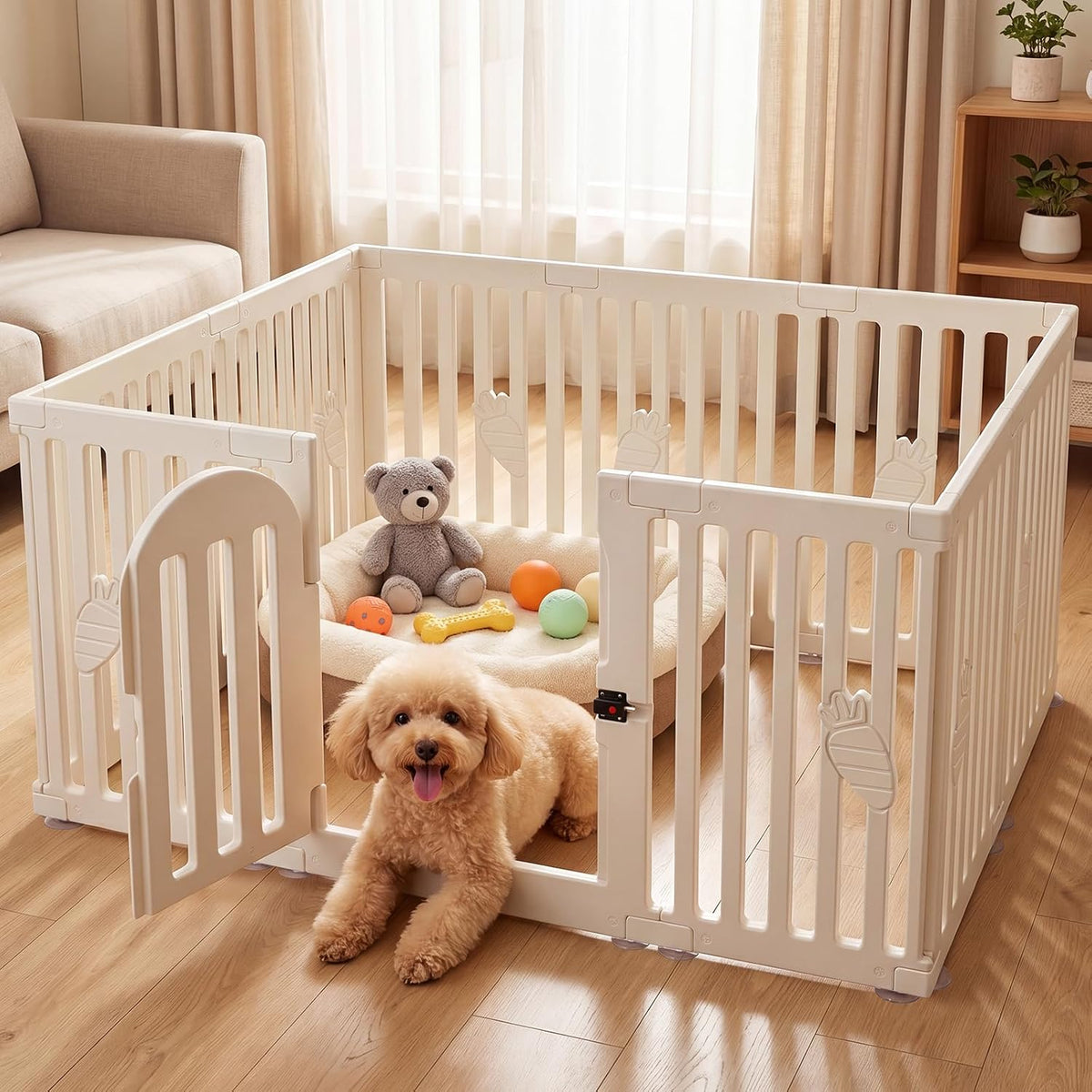 Dog Playpen Indoor with Door, 10-Panel 25.6" Tall Dog Play Pen, Easy-Assembly Plastic Puppy Playpen Fence for Dogs, Pet Playpen for Puppies, Cats & Rabbits, Secure Indoor Dog Pen, Corral Para Perros
