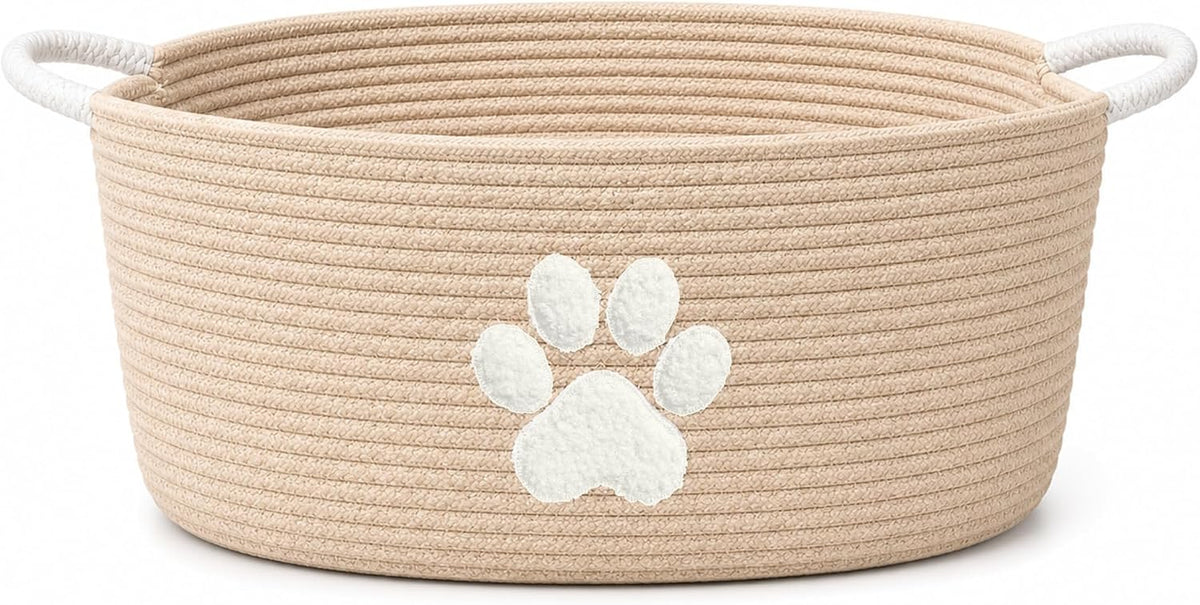 Dog Toy Basket with Handles, Boho Cotton Rope Storage Bin Organizer