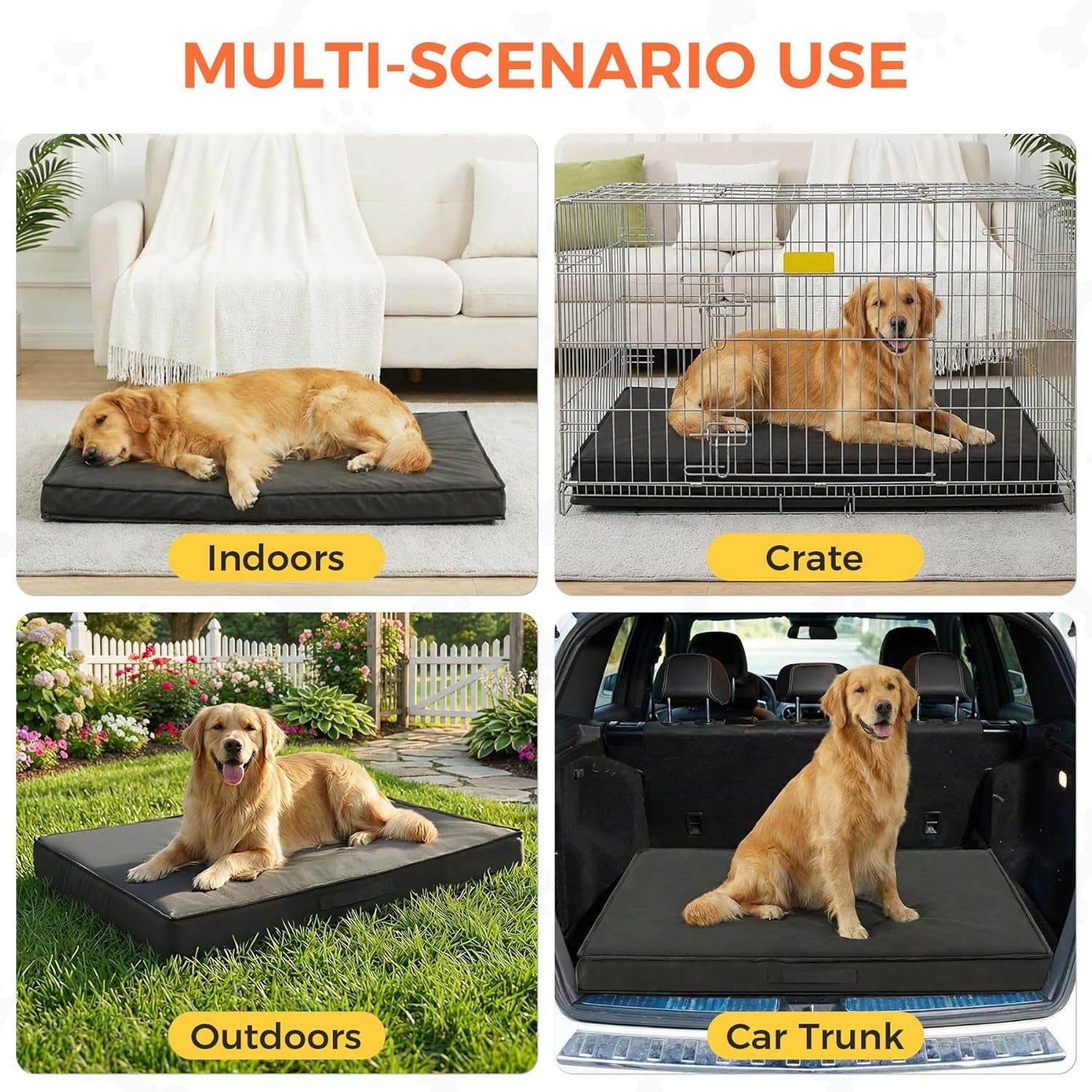 Outdoor Dog Bed Large Sized Dog, Waterproof Dog Bed Large, 44X32X3.5 Inch, Orthopedic Dog Bed with Removable Washable Cover, Flat Rectangle Pet Crate Pad for Kennel, Cage, Outside, Dark Grey