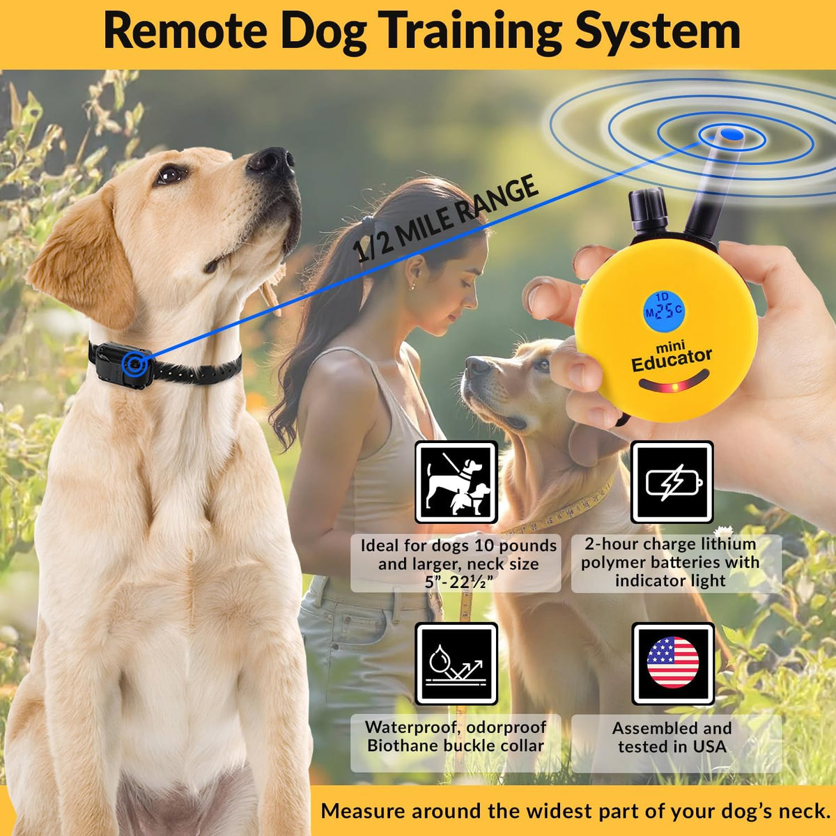 E-Collar ET-300 Mini Educator Dog Training Collar & Finger Clicker, Yellow