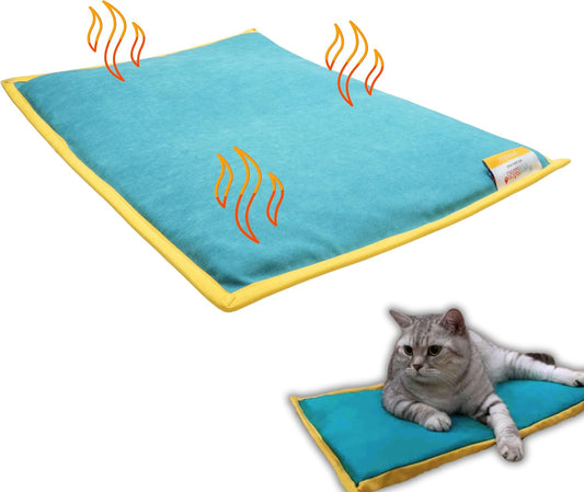 Pawdaz Cooling Heating Mat for Cat & Dog Small Medium Pet (16X24), 5 Layers Microwave Water Repellent No-Electric Thermal Pad Washable Non Slip Durable Solid Warming Gel Bed (Petrol)