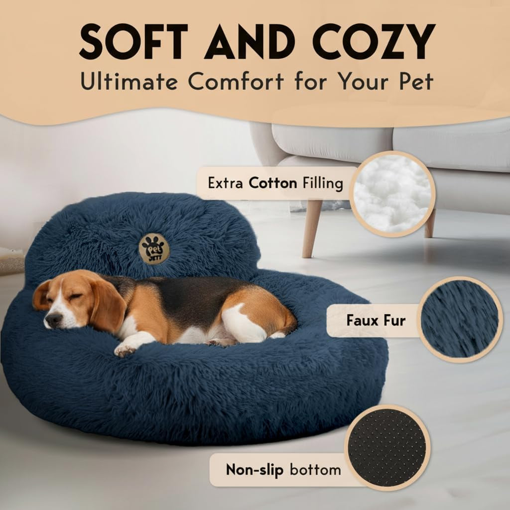 Petjett Calming Dog Bed Medium Size Dog - 30'' Donut Bed, Washable Dog Bed, Anti-Slip & Super Soft Fluffy Plush round Dog Bed, Anti-Anxiety Premium Comfort Pet Bed, Fits Dogs Upto 45 Lbs - Dark Grey