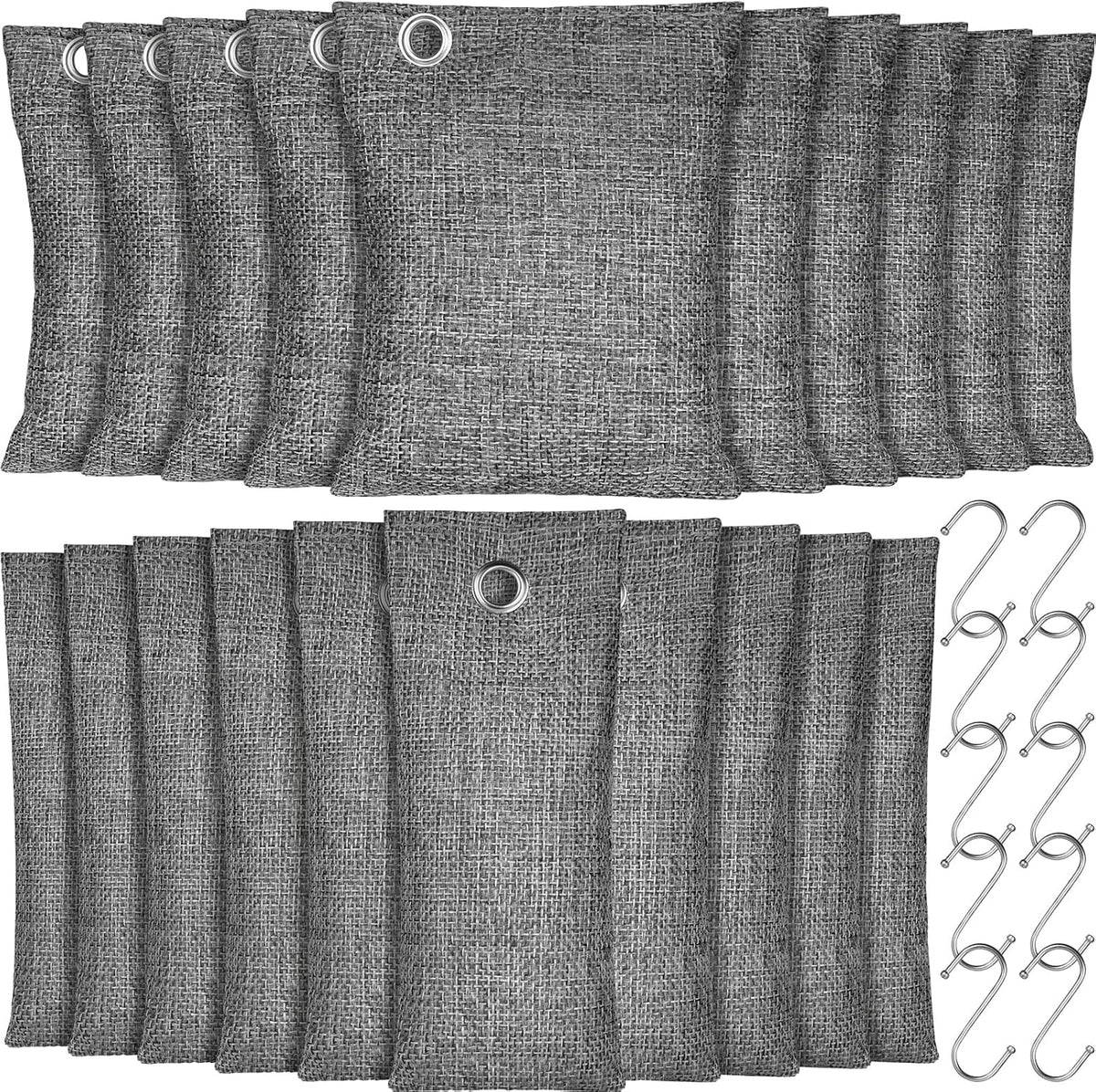 20 Pack Activated Charcoal Odor Absorber, Bamboo Charcoal Air Purifying Bag, Odor Deodorizer and Eliminator for Cars,Shoes, Closets, Pets,Refrigerators, and More (10X100G Large + 10X50G +10 Hooks)