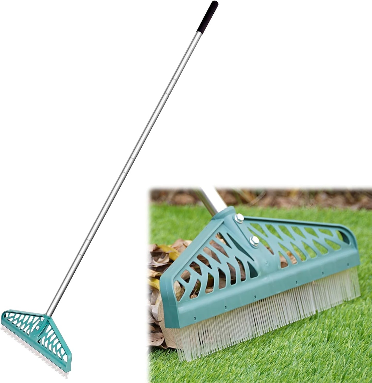 YEELOR Artificial Turf Rake with Adjustable Steel Handle from 32 to 61 Inch, Durable Artificial Grass Rake, Turf Brush for Cleaning Pet Hair, Large Fallen Leaves and Dead Grass from Artificial Turf