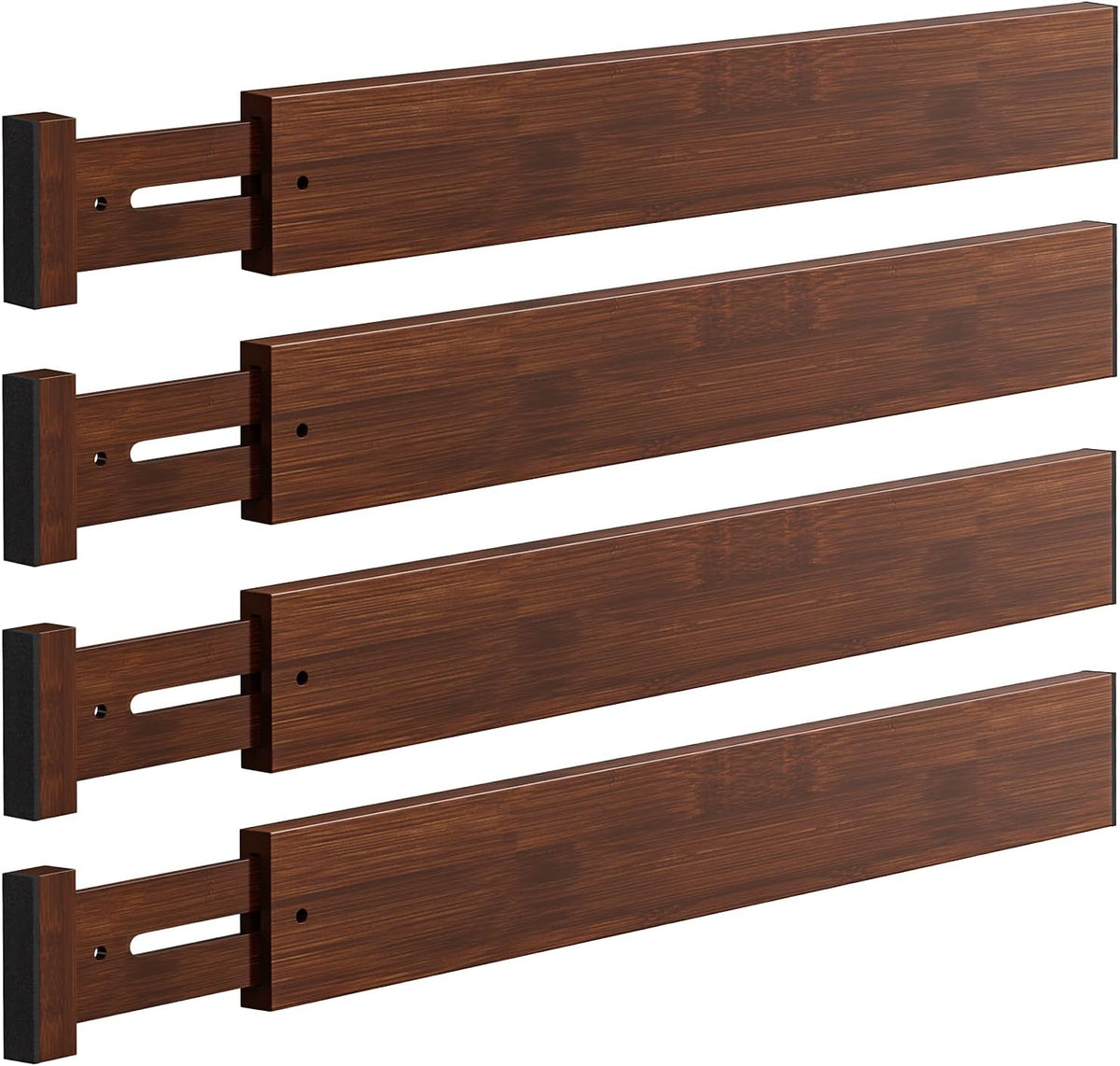 4 Pack Bamboo Drawer Dividers 17-22" Adjustable Kitchen Organizer, Mocha