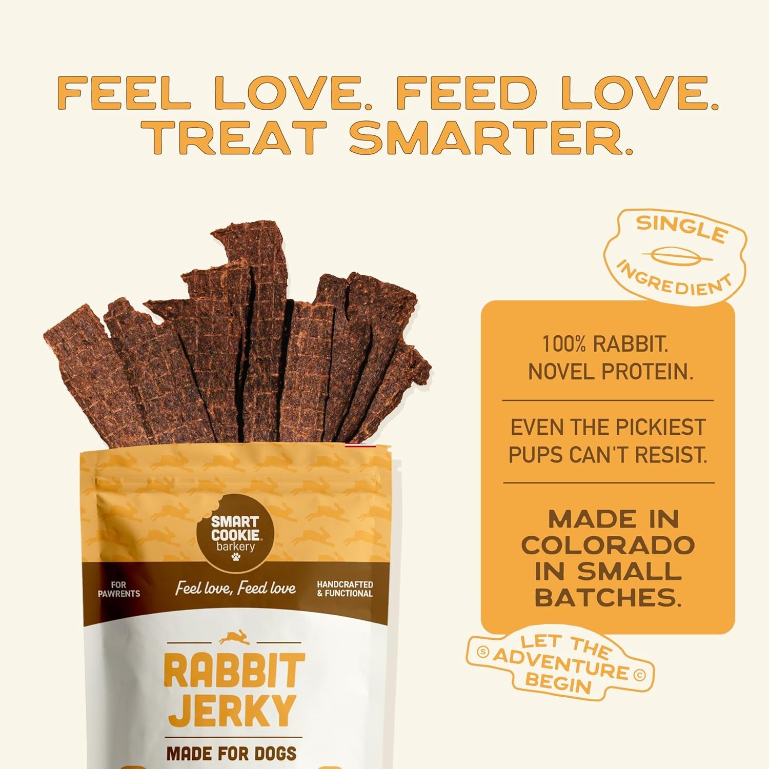 Smart Cookie Single Ingredient Rabbit Jerky Dog Treats - Training Treat Strips for Dogs and Puppies with Allergies, Sensitive Stomachs - Dehydrated, 100% Meat, Grain Free, Made in USA - 3Oz, Pack of 1