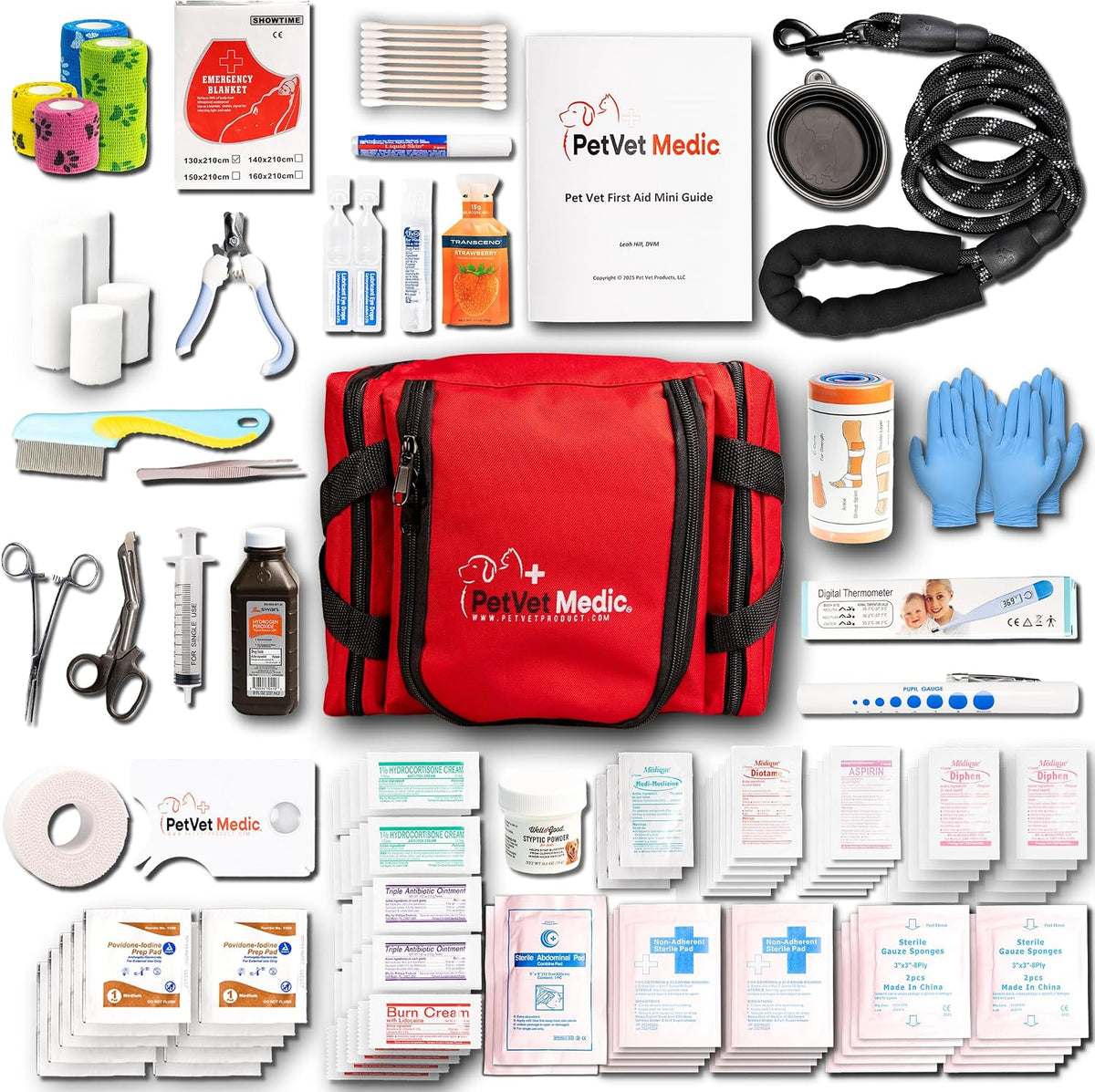Petvet Medic Dog First Aid Kit, Medium Pet First Aid Kit for Dogs and Cats with Thermometer & Bandages, Veterinary-Approved Emergency Kit for Travel, Hiking & Home with Storage Bag