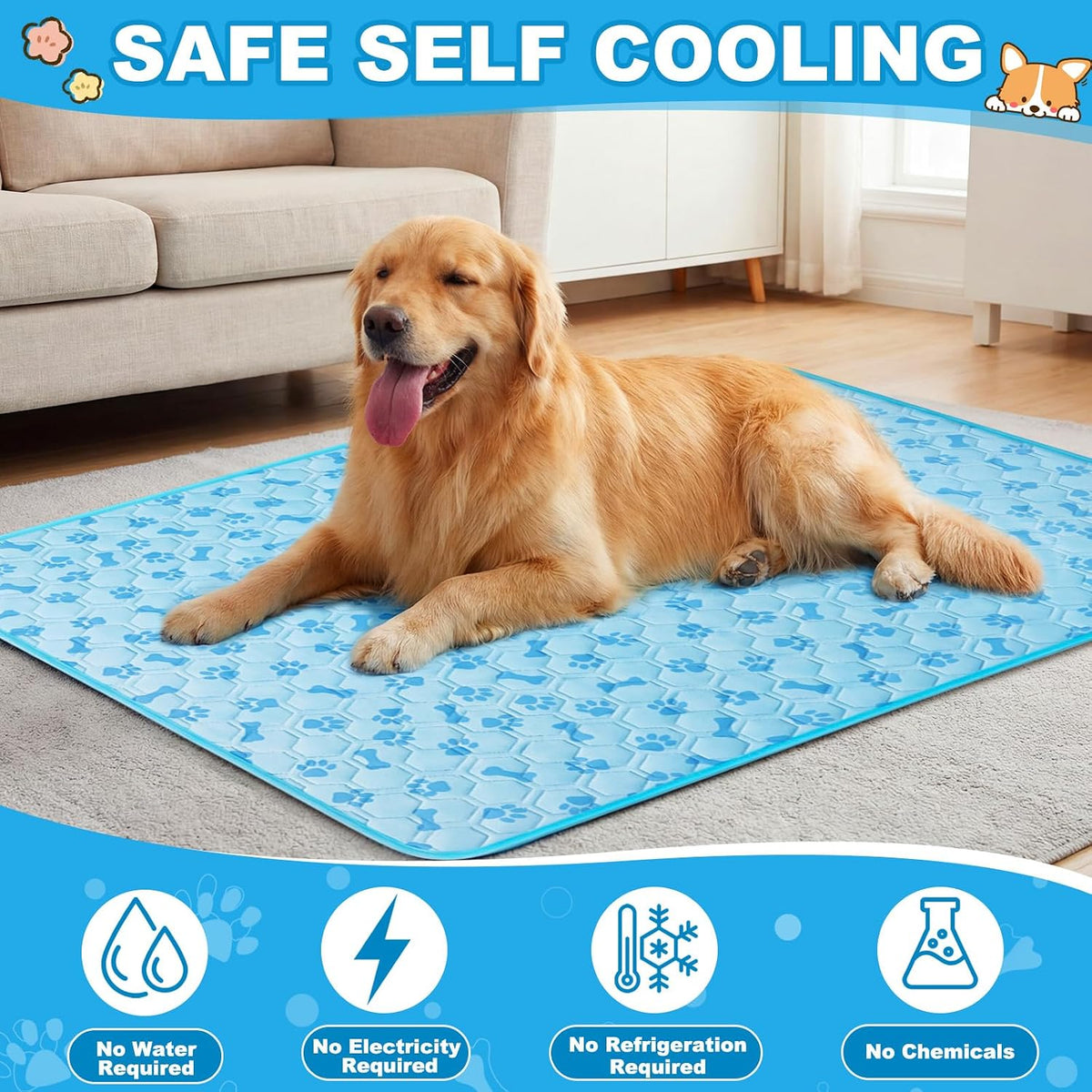 Hahafelt 4 Pack Dog Cooling Mat with Storage Bag 40" X 28" Blue Ice Silk Cooling Mat for Dogs Cats Washable Foldable Pet Sleeping Pad for Crate Bed Indoor and Outdoor Floor