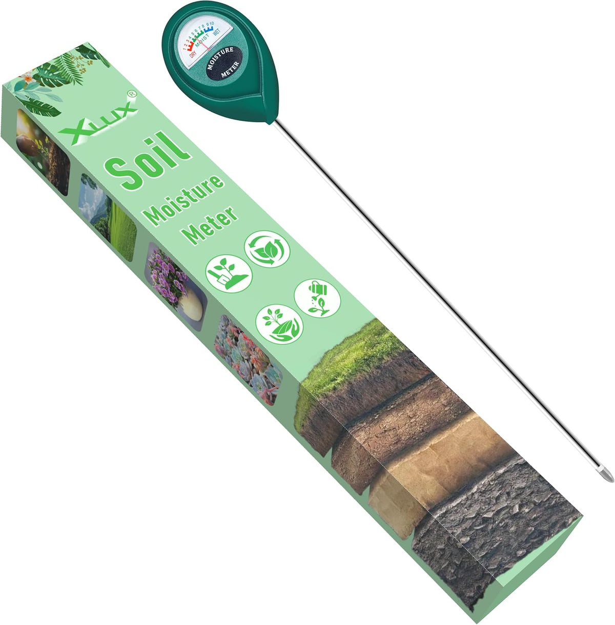 XLUX Long Probe Plant Soil Moisture Meter, Indoor Outdoor Use, Battery-Free
