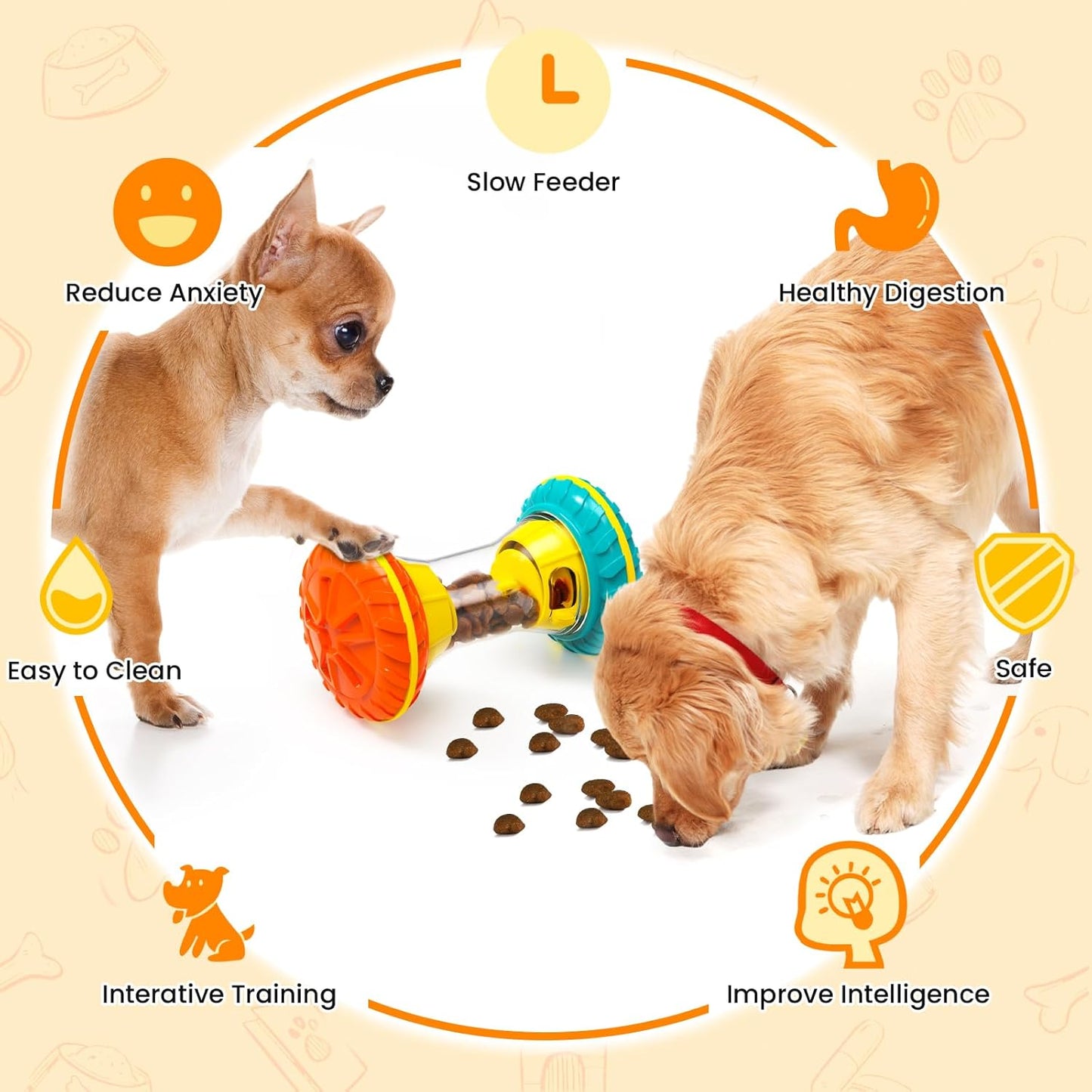 Boyoyo Interactive Dog Toys, Dog Puzzle Toys for Smart, Dog Enrichment Toy to Keep Them Busy, Treat Dispensing Toy Slow Puzzles Feeder, Yellow