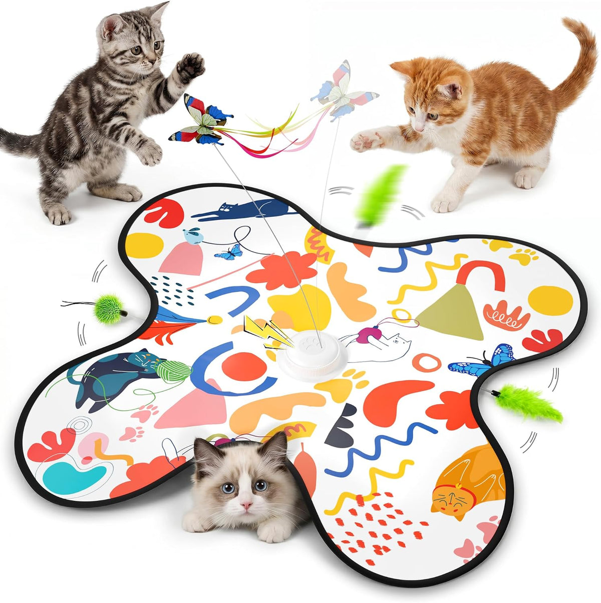 Aktor Interactive Cat Toy for Indoor Cats - Rechargeable Automatic Hide & Seek with Fluttering Butterfly, Moving Feather Wands & Realistic Prey Sounds | Motion Activated Exercise Toy for Bored Cats