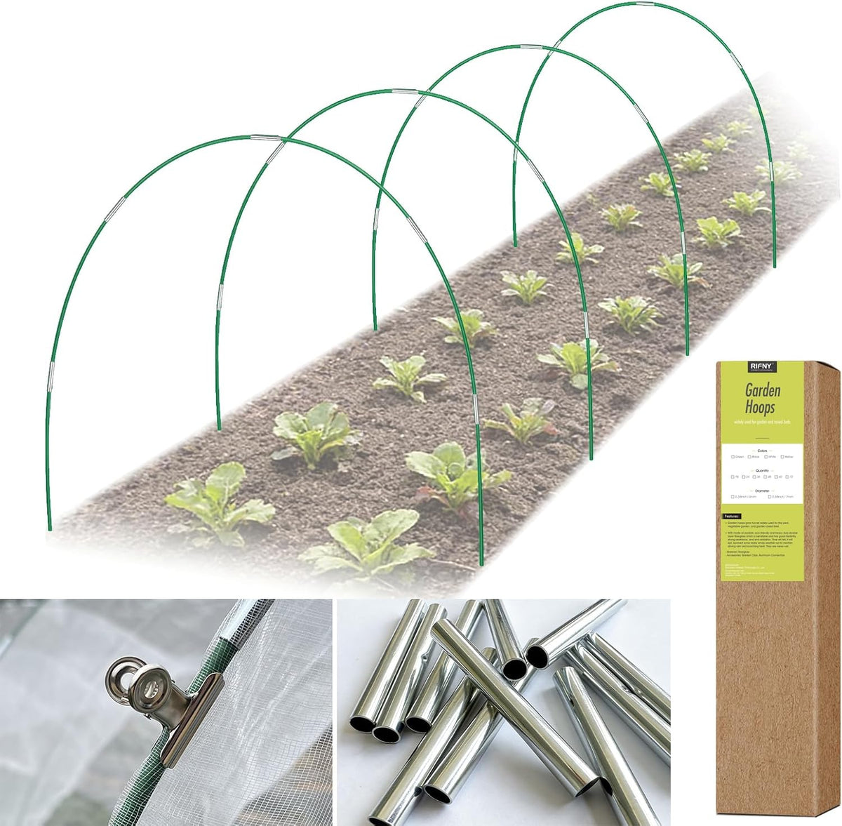 RIFNY Garden Hoops for Raised Beds, Greenhouse Hoops for Row Cover, 24 PCS
