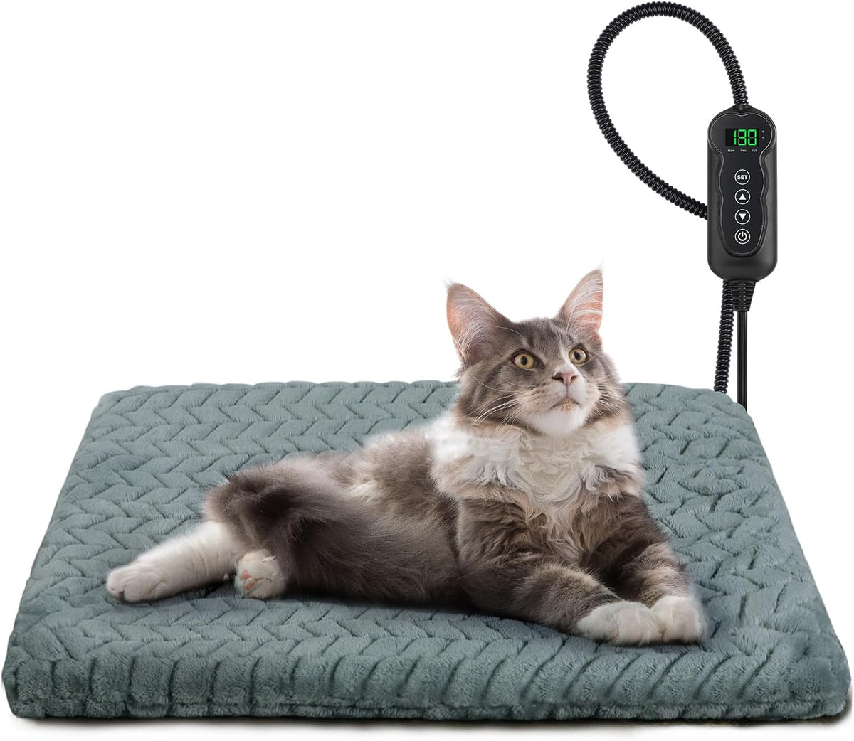 Heated Cat Bed, Waterproof Cat Heating Pad with Timer Temperature Adjustable, Indoor Heated Electric Pet Bed for Cats Dogs, Auto Power-Off, Anti-Bite Pet Heated Pad, 18''X16'', Small