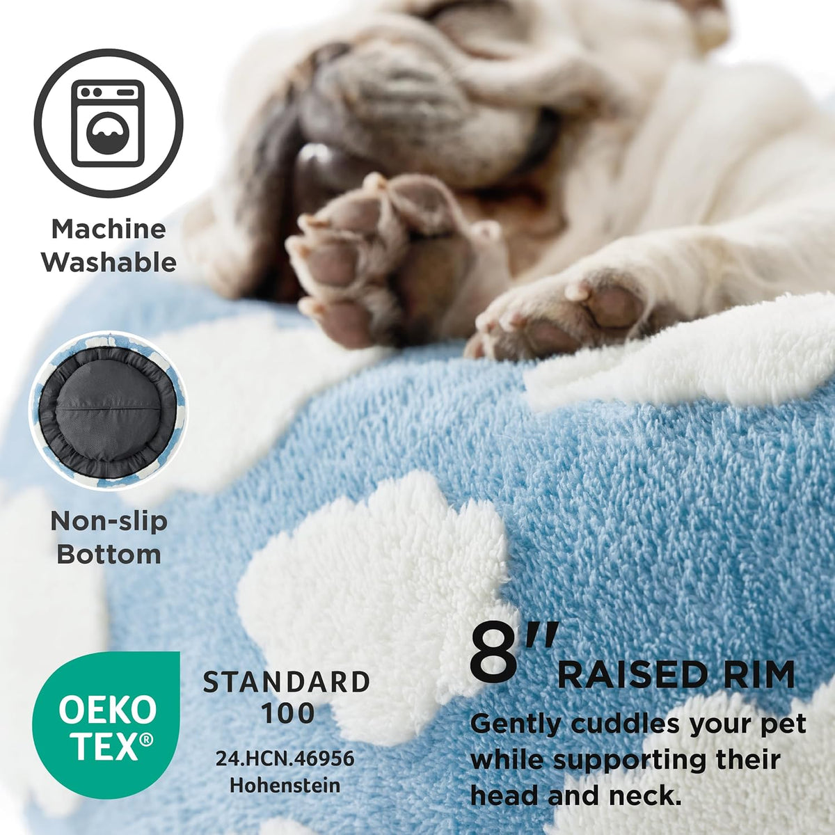 LE SURE Shown on TV Jacquard Donut Dog Beds Medium Sized Dog,Blue 30X30X8In