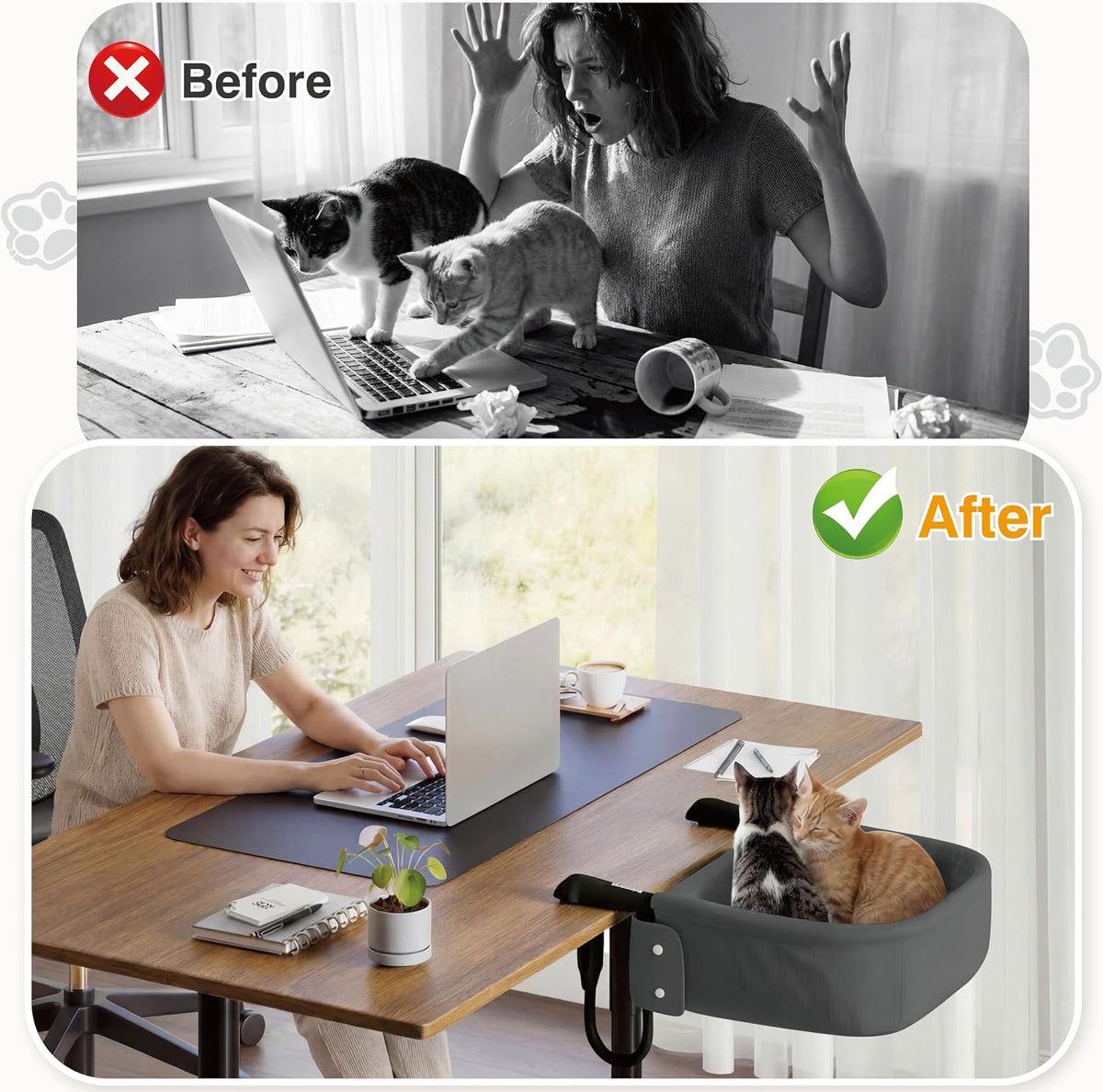 Extra-Sturdy Cat Desk Bed for Large Cats 50Lbs Desk Cat Bed Attachment