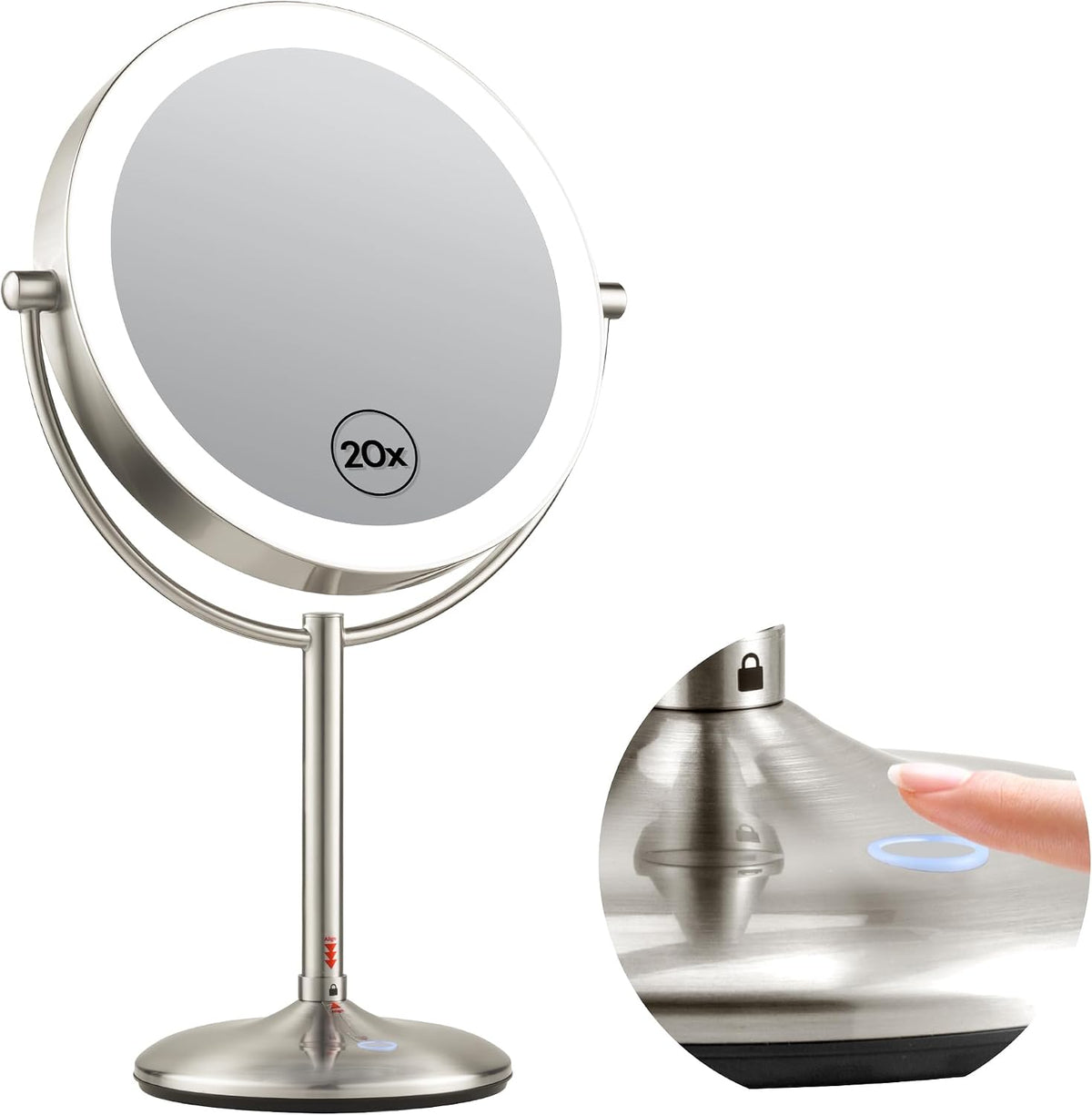 9" Magnifying Mirror with Light, 20X Rechargeable Makeup Mirror