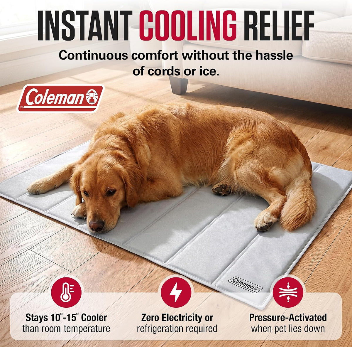 Coleman Patented Self Cooling Pet Mat 24 X 30 Inches, Cooling Pad for Dogs & Cats, Pressure Activated Gel Mat, No Refrigeration Needed, Dog Cooling Bed for Crate, Kennel, Floor & Travel