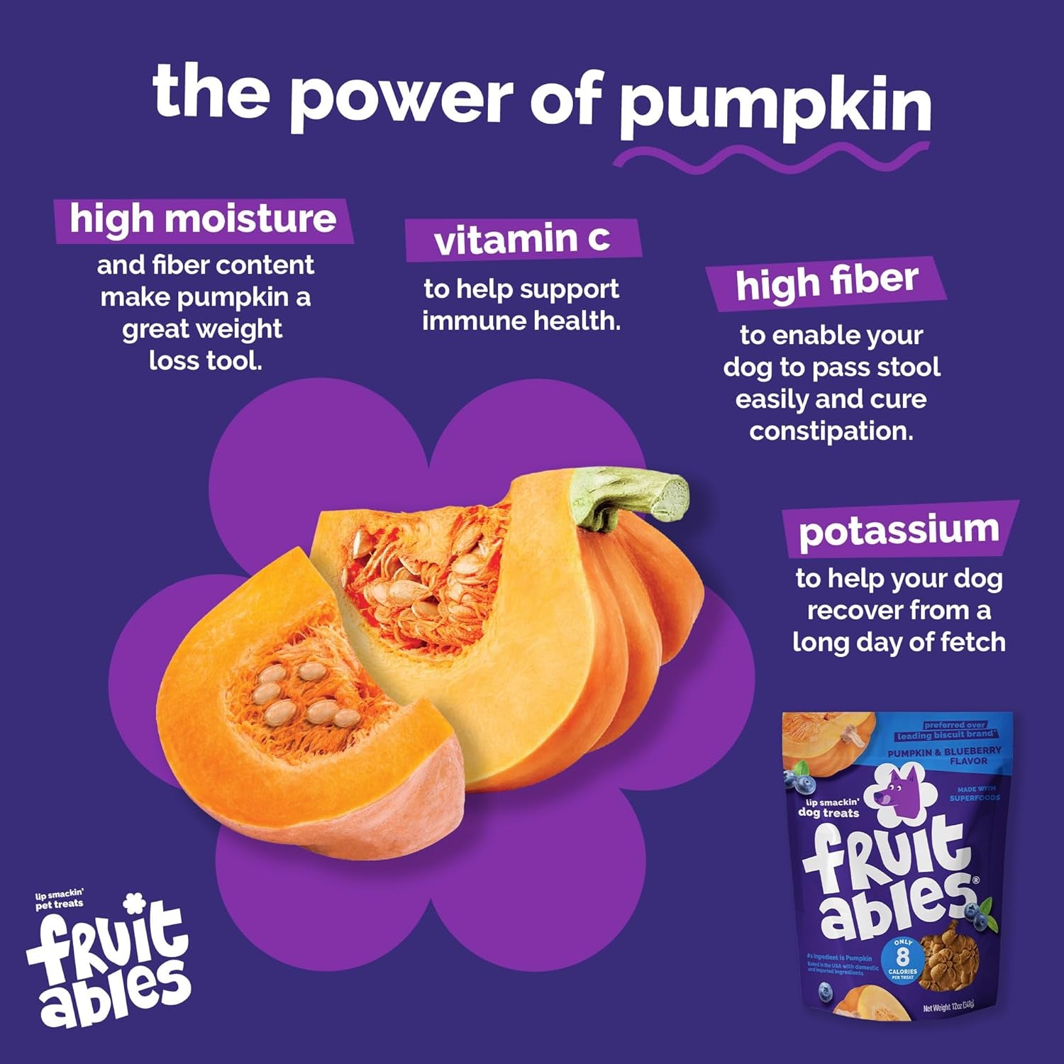 Fruitables Baked Dog Treats, Healthy Pumpkin Treat for Dogs, Low Calorie & Delicious, No Wheat, Corn or Soy, Made in the USA, Pumpkin and Blueberry Flavor, 12Oz