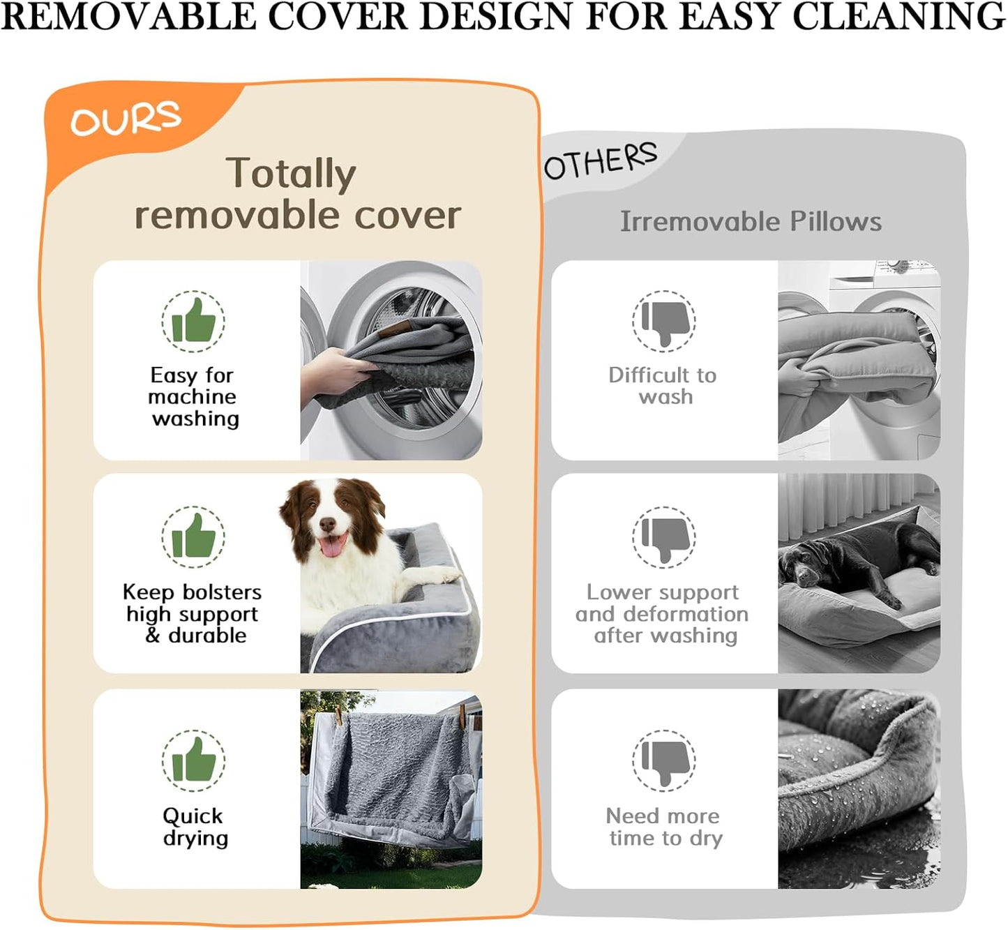 Comfort Expression Orthopedic Dog Bed for Extra Large Dogs 42X30 Inch, Waterproof Egg Crate Foam XL Pet Bed with Removable Bolsters, Dog Couch with Washable Cover & Non-Slip Bottom, Grey