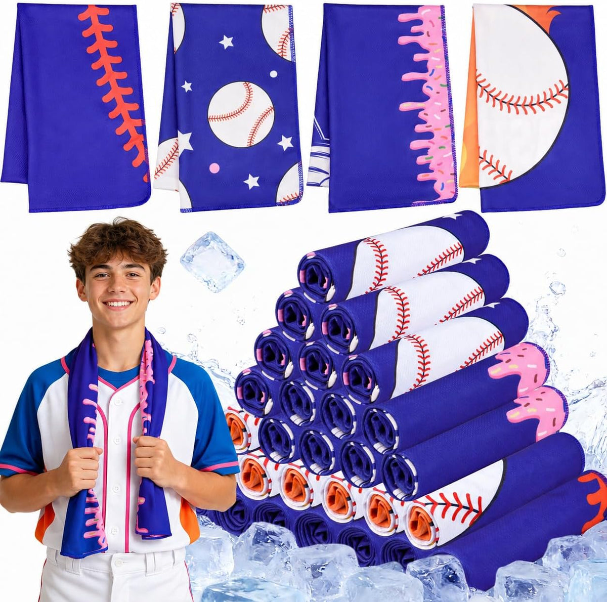 MENOLY 32 Packs Baseball Cooling Towels Bulk 40 X 12 Inch Sport Cooling Towels for Neck and Face Microfiber Sweat Breathable Cooling Neck Rags Baseball Team Gifts for Athletes Yoga Gym Sports Camping
