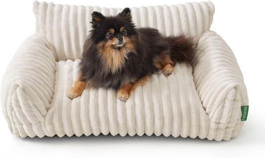 Cute Couch Bed for Pets, Supportive Cat Sofa for Indoor Cats, Small Dog Sofa Bed for Small Dogs, Cream, 24 Inches