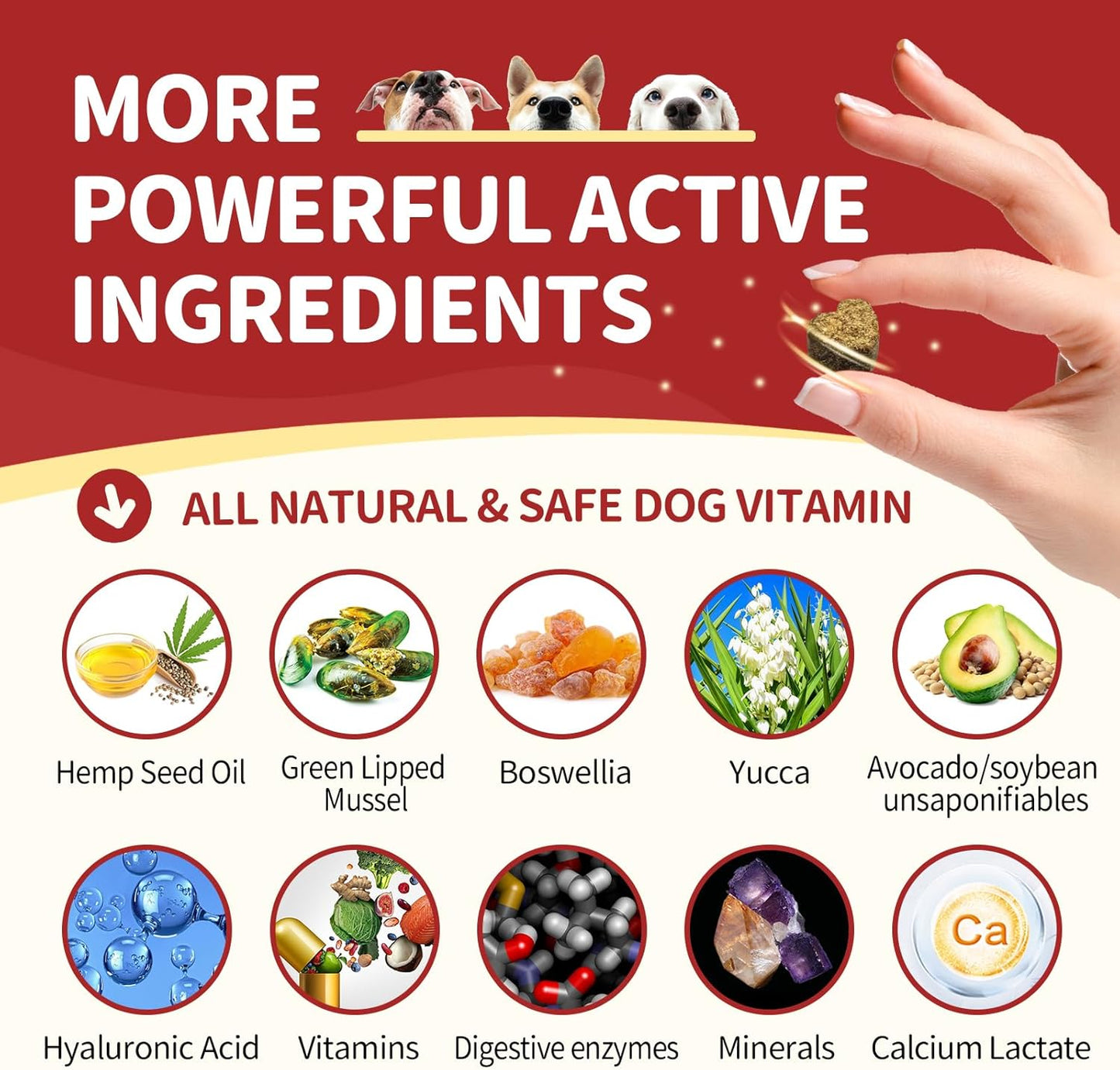 NATURE TARGET Glucosamine for Dogs, Joint Supplement with Chondroitin, MSM, Omega-3, Hemp for Pain Relief, Hip & Joint Chews for Dogs with Calcium for Bone Health, 120 Soft Chews