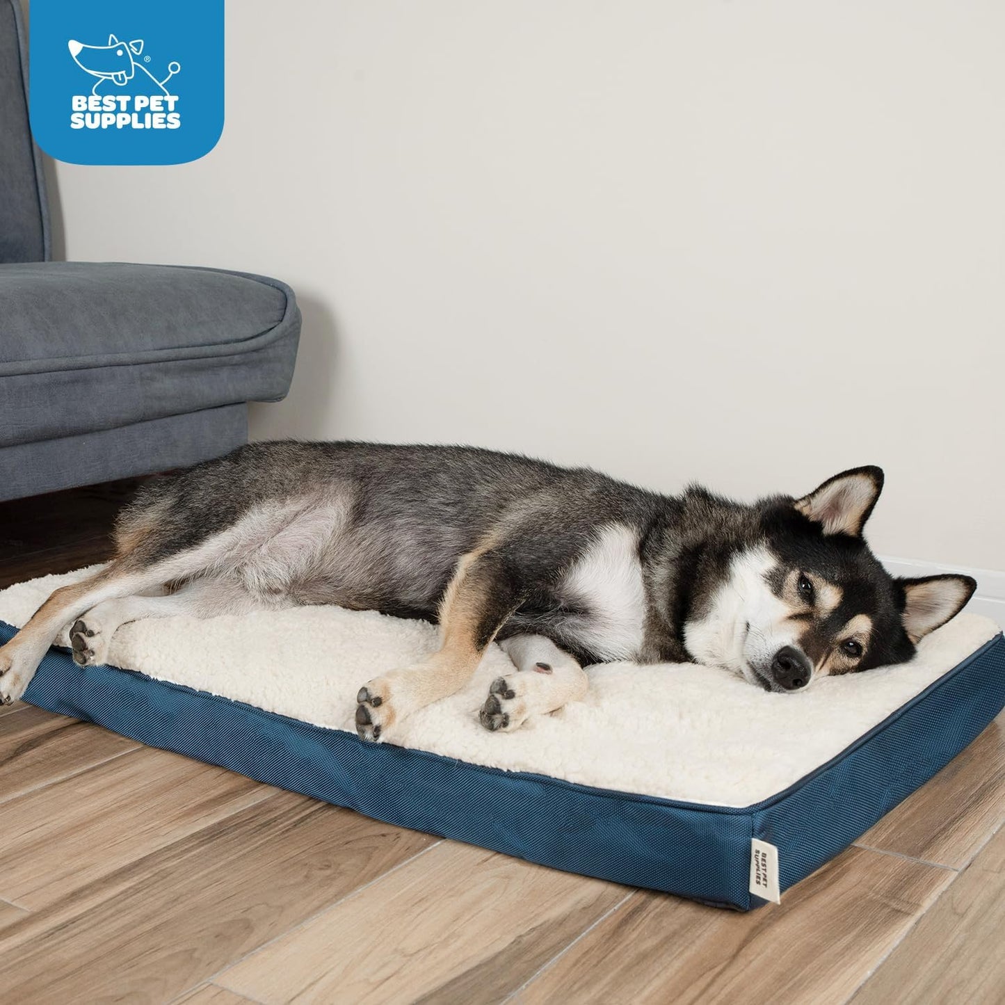 Orthopedic Dog Bed with Memory Foam, Washable Dog Crate Mat for Small, Medium & Large Dogs, Thick Mattress for Crates, Kennels or Floor, Waterproof Pet Bed - Blue, 24 X 16 X 3