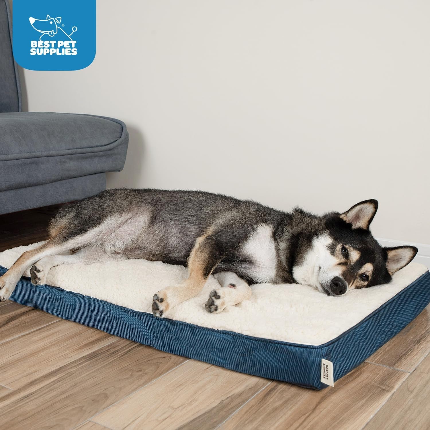Orthopedic Dog Bed with Memory Foam, Washable Dog Crate Mat for Small, Medium & Large Dogs, Thick Mattress for Crates, Kennels or Floor, Waterproof Pet Bed - Blue, 24 X 16 X 3