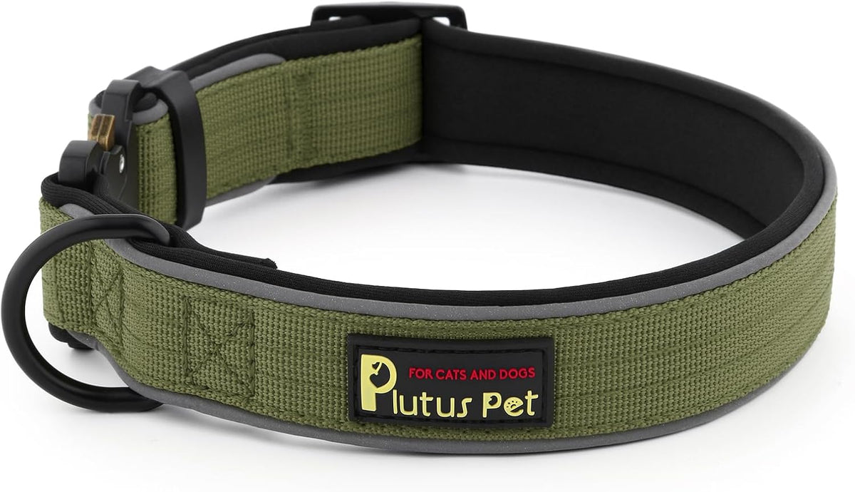 Plutus Pet Tactical Dog Collar, Reflective, Adjustable Heavy Duty Dog Collar, Soft Padded and Comfortable, for Small Medium and Large Dogs (Ranger Green, XL)