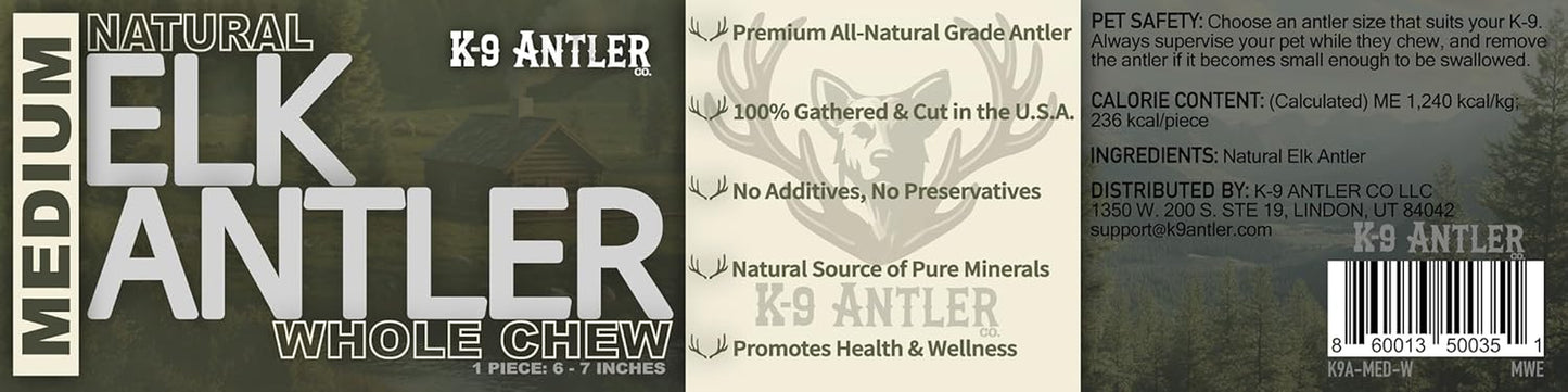 Elk Antlers for Dogs – Medium Whole (6-7.5 Inch), Durable Chew for Aggressive Chewers, USA Sourced, Naturally Shed & Ethically Harvested