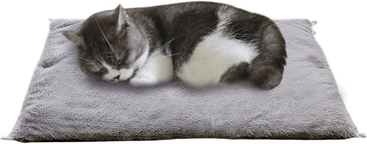 Petfelix Self Warming Mat, 24''*20'' Non-Skid Thermal Pet Mat, Washable Outdoor Insulation for Cat House, Carrier Cat Bed, Short-Fluff Grey