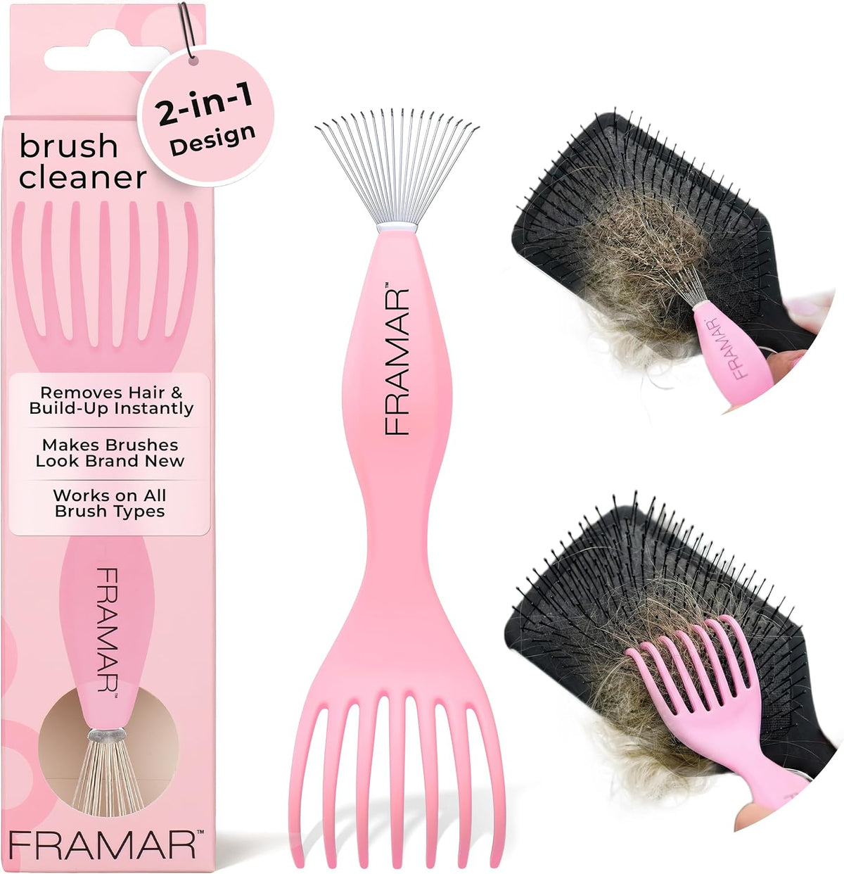 FRAMAR Premium Hair Brush Cleaner Tool, Hairbrush Cleaner Tool – Pink