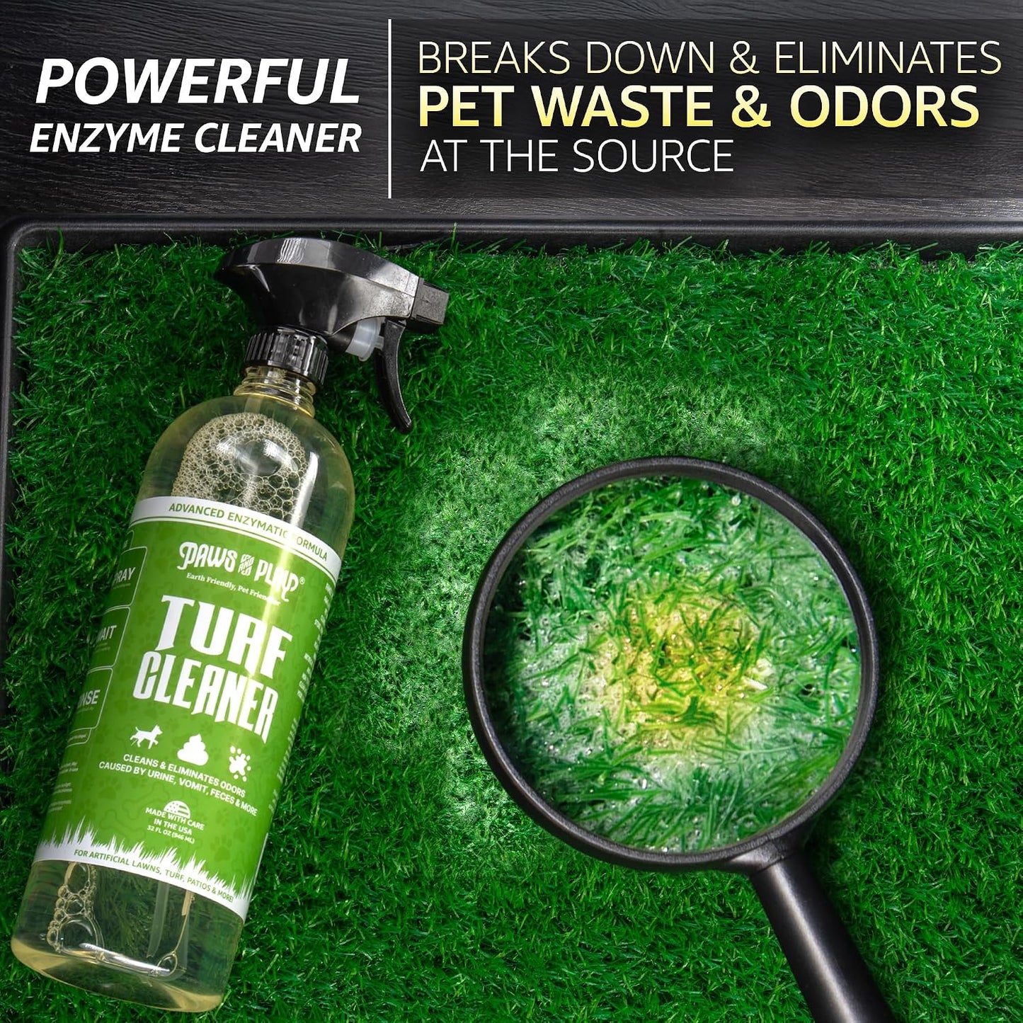 Paws and Play Turf Cleaner for Pet Urine Outdoor and Indoor | Artificial Grass Dog Urine Cleaner That Cleans and Deodorizes Pet Waste on Fake Grass for Dogs - 32 Fl Oz (Single)