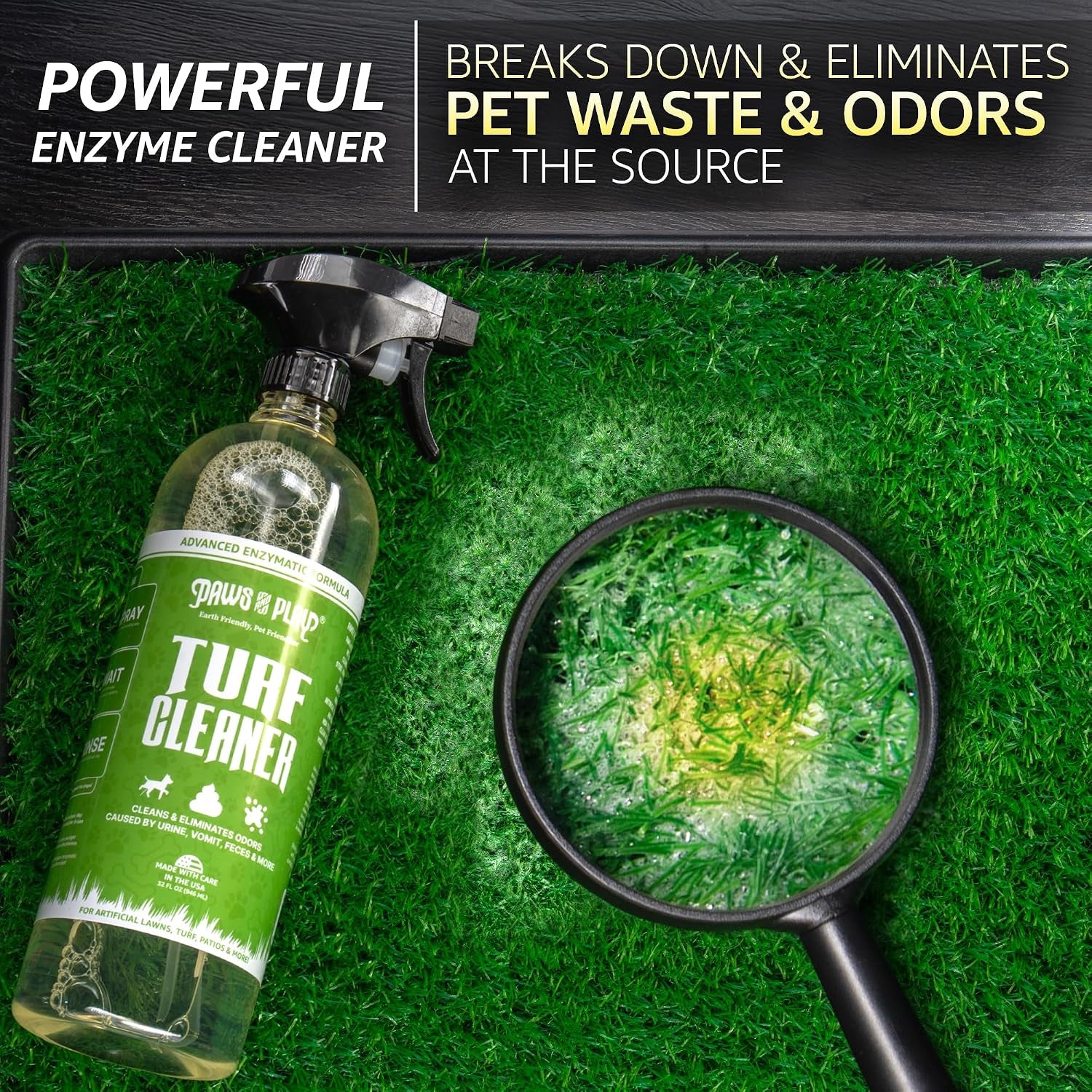 Paws and Play Turf Cleaner for Pet Urine Outdoor and Indoor | Artificial Grass Dog Urine Cleaner That Cleans and Deodorizes Pet Waste on Fake Grass for Dogs - 32 Fl Oz (Single)
