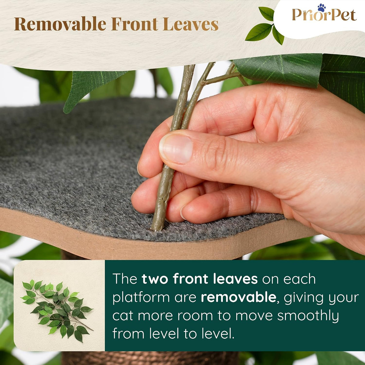 Cat Tree with Leaves – Stable & Space-Saving Design – 4 Scratch Levels & 5 Scratching Posts – for Climbing, Hiding and Sleeping – Easy to Assemble – Durable Cat Trees for Indoor Cats – Natural Look