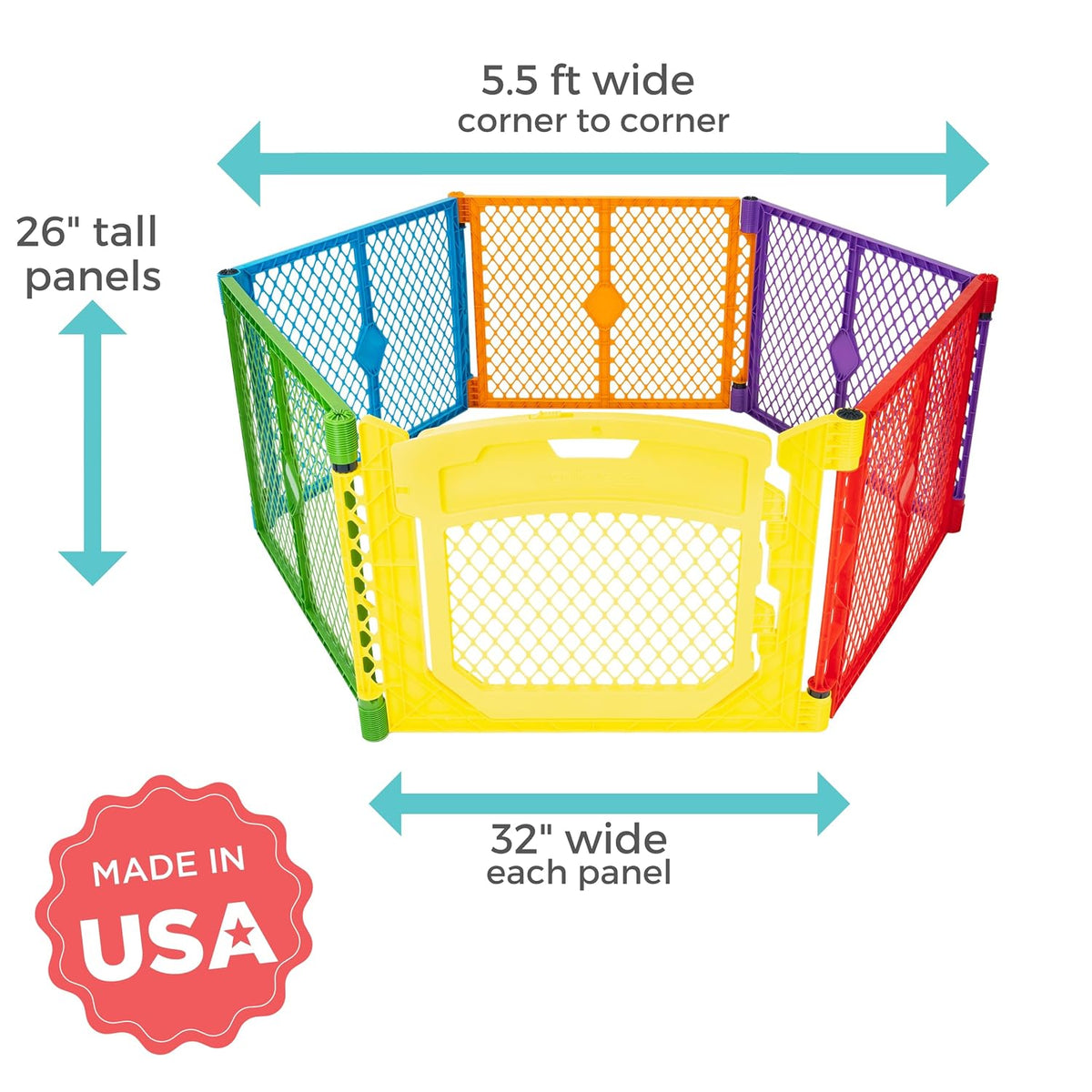 Toddleroo Superyard Ultimate: 6-Panel Baby Playard with Door; Colorplay