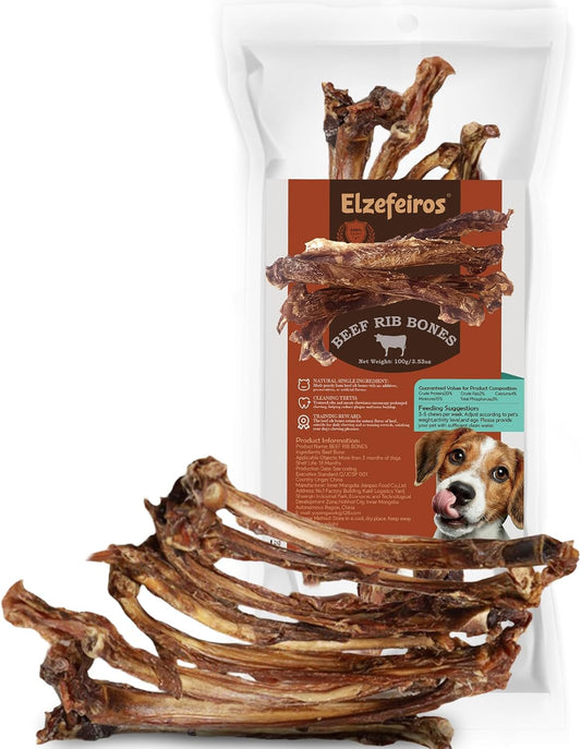 Natural Beef Rib Bones for Dogs, Long Lasting Dog Chews for Medium Large Dogs, Single Ingredient High Protein Dental Treats, Rawhide Free, Grain Free, No Additives