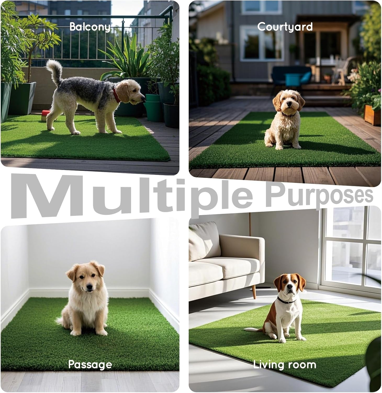 HQ4US 4LEGS Artificial Grass, Dog Pee Grass Pads for Dogs Potty, 2PCS Odor Free Fake Grass for Dogs Large 32’’×22’’ with Countless Drainage Holes, Dog Potty Grass Hemmed Edge Realistic