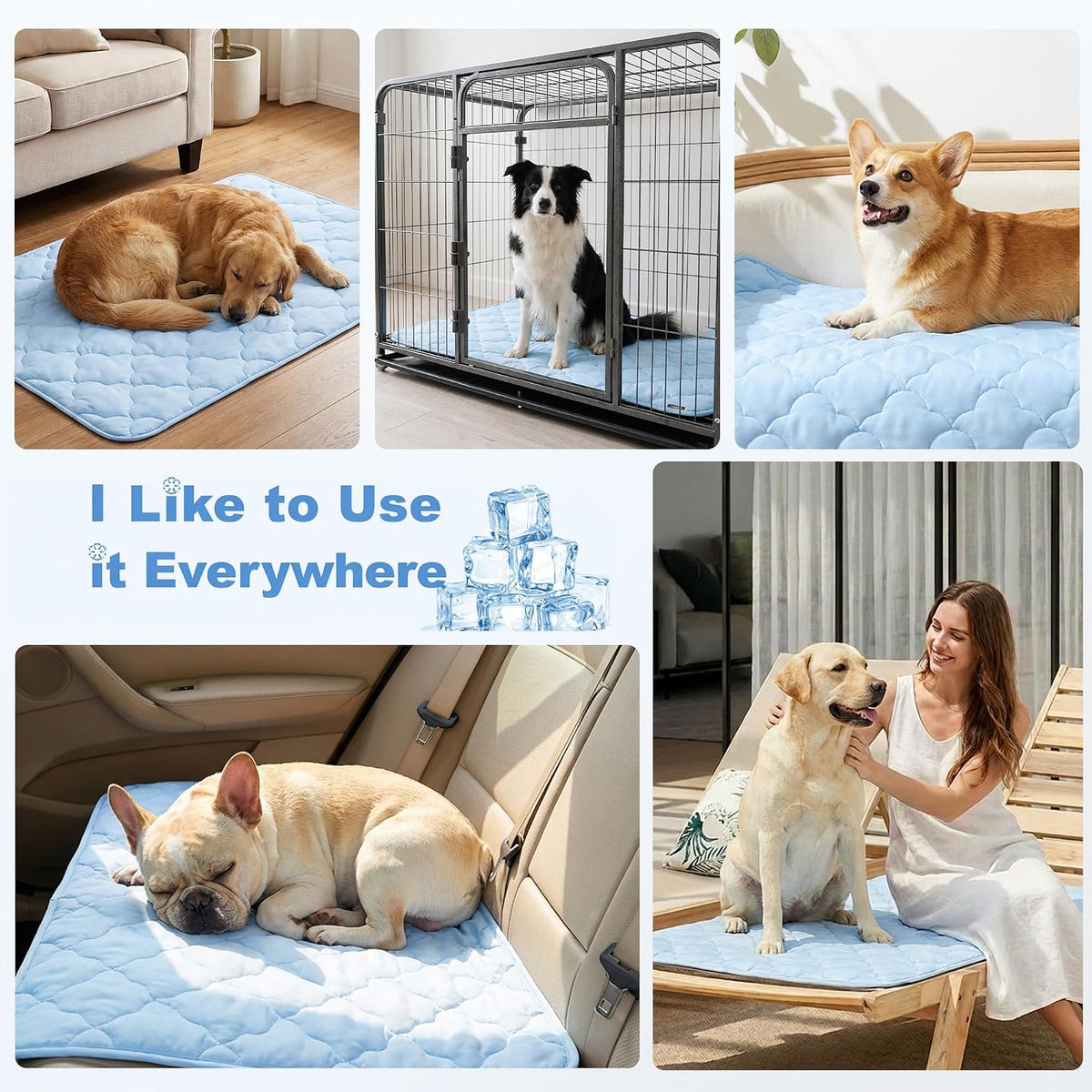 ZOMISIA Dog Cooling Mat for Extra Large Dogs, Q-Max>0.5 Thin Breathable Crate Pad for Pet, Portable Washable Kennel Pad for Summer Outdoor, 41X27, Blue