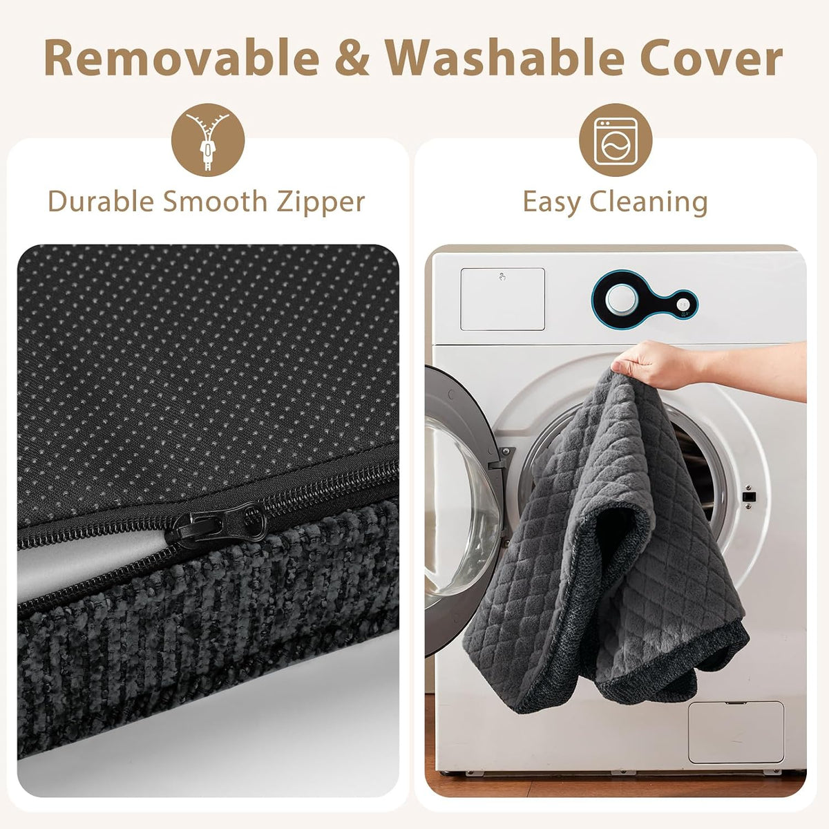JOEJOY Orthopedic Medium Dog Bed, Washable Dog Crate Bed Medium Sized with Removable Cover, Egg Memory Foam Pet Beds, Grey, 29"X18"