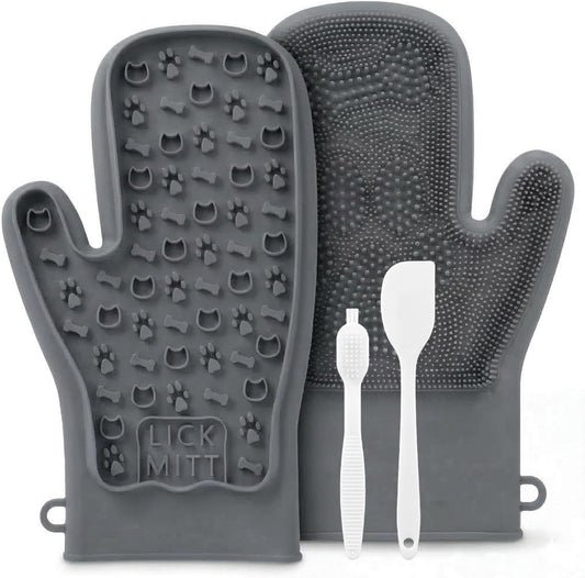 Lixy Pet Lickmitt – Dual-Sided Calming & Grooming Mitt for Dogs and Cats – Human-Held Silicone Treat Mitt for Anxiety Relief, Bonding & Shedding – Bpa-Free, Food-Grade, Easy Clean – Gray