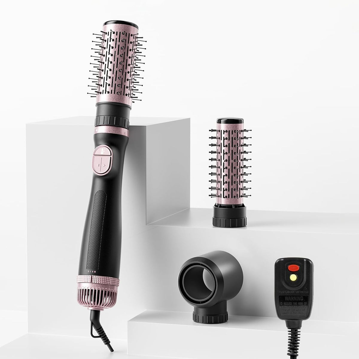 Blow Dryer Brush, 3-In-1 Rotating Hair Dryer Brush with 3 Heads for Drying Styling Volumizing Curling Sleeking in One Step for Long Hair, 3 Temperatures, Negative Ionen, Ceramic Coating, 360° Rotating