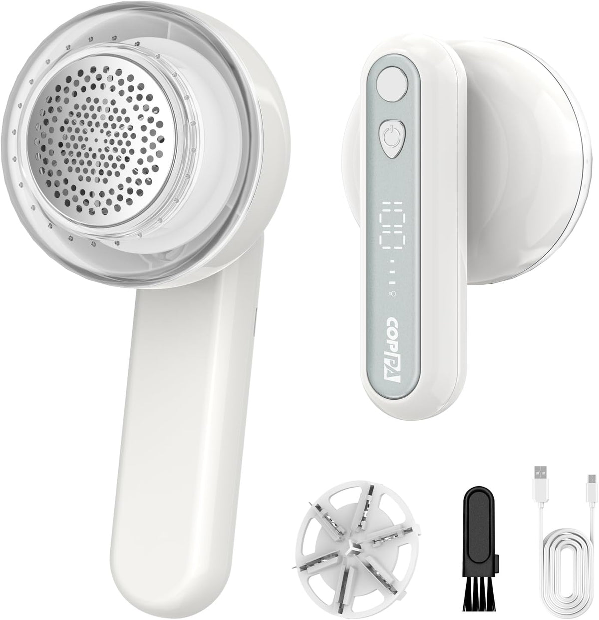 COPPA Lint Remover, LR-01 Remove Fuzz Lint USB-C Rechargeable 6 Blades & 3 Speed Mode Shut-Off Protection Portable Fuzz Remover with Battery Display for Clothing Furniture Curtain