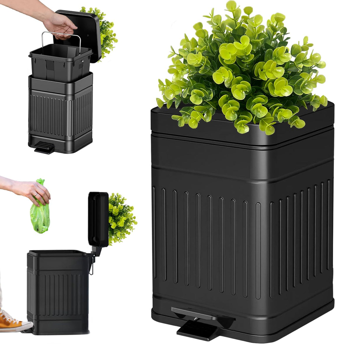 Small Trash Can with Lid, Plant-Styled Outdoor Dog Poop Trash Can Outside