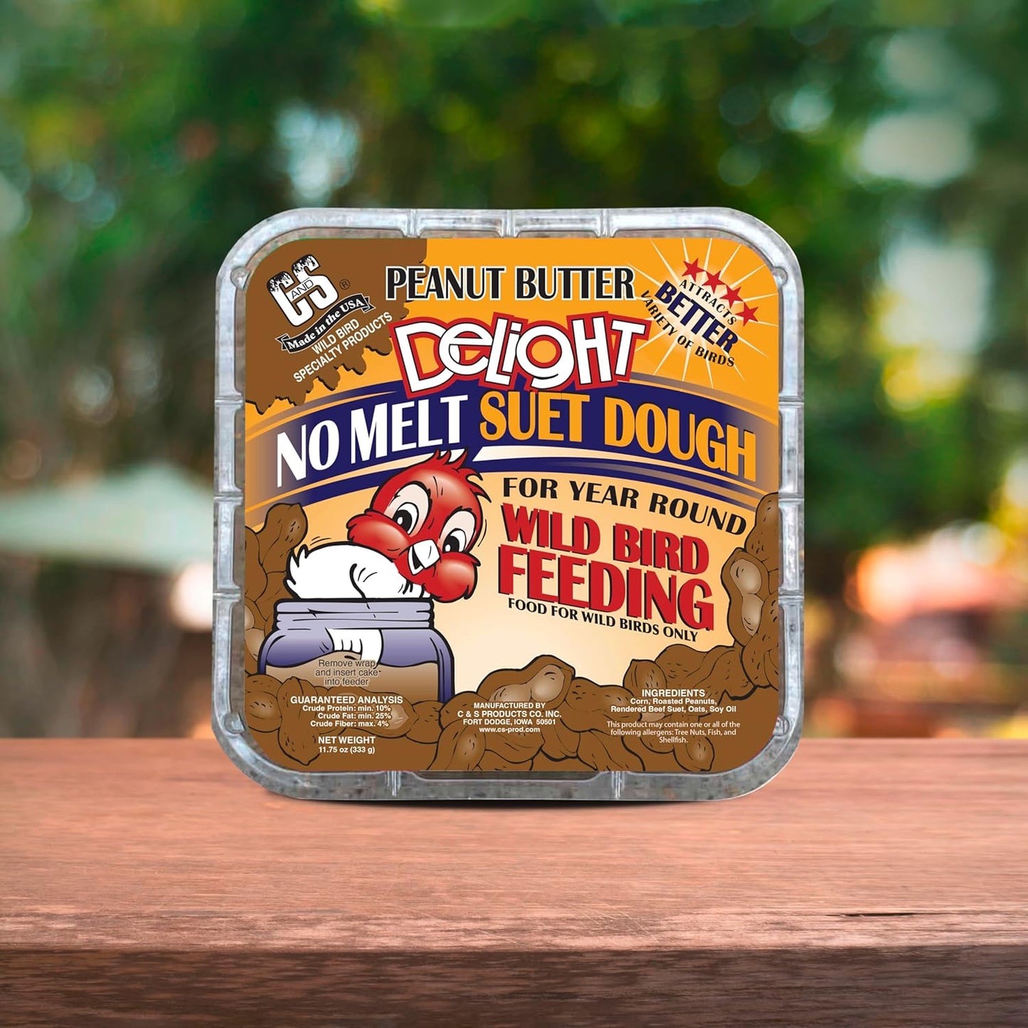 C&S Peanut Butter Delight No Melt Suet Dough, Suet Cakes for Wild Birds Including Wrens, Woodpeckers, Cardinals, Songbirds, Jays and More, 8 Pack