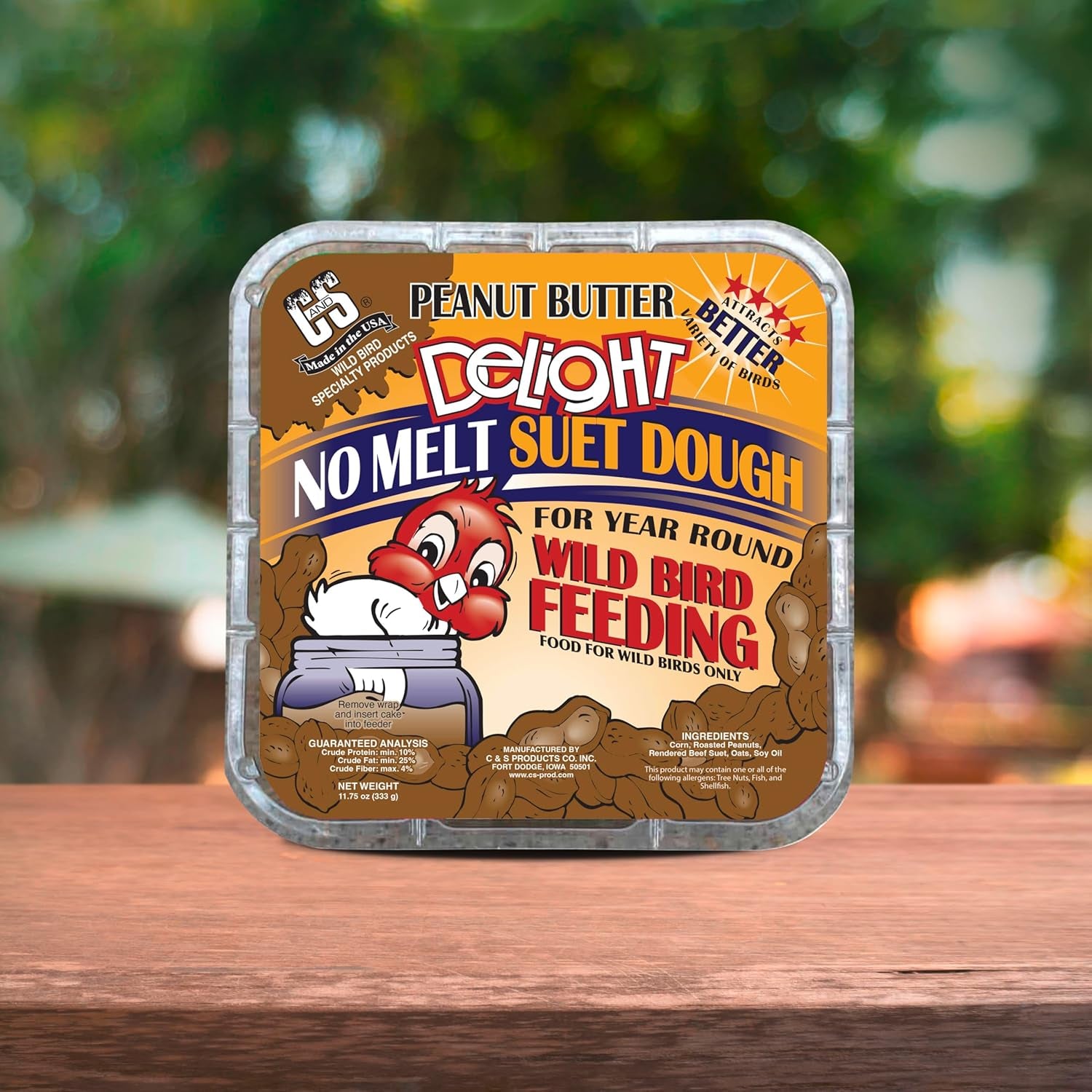 C&S Peanut Butter Delight No Melt Suet Dough, Suet Cakes for Wild Birds Including Wrens, Woodpeckers, Cardinals, Songbirds, Jays and More, 8 Pack