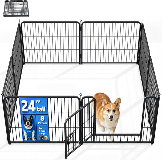 Dog Playpen Outdoor, 24 Inch Height 8 Panels Foldable Dog Fence for Small Medium Large Puppy and Rabbit, Pet Fence with Secure Door Latch Portable for RV Camping Trips Yard