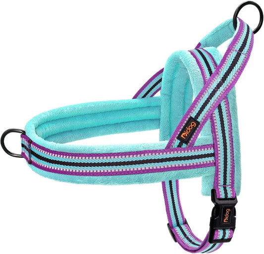 No Pull Dog Harness for Medium Dogs, Soft Flannel Padded,Mixed-Blue,M